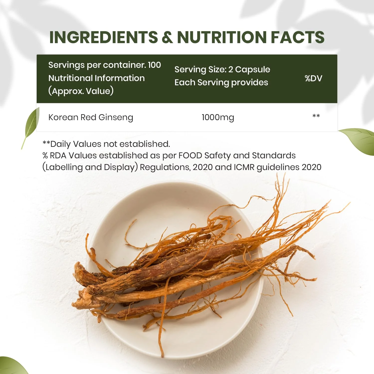 Sprowt Korean Red Ginseng 1000mg For Men, Supports Brain Function, Boosts Immunity, Energy & Focus, Help During Stress, Contributing To Improved Cognitive Abilities | 100 Capsules 150gm 0.3llbs - Image 2