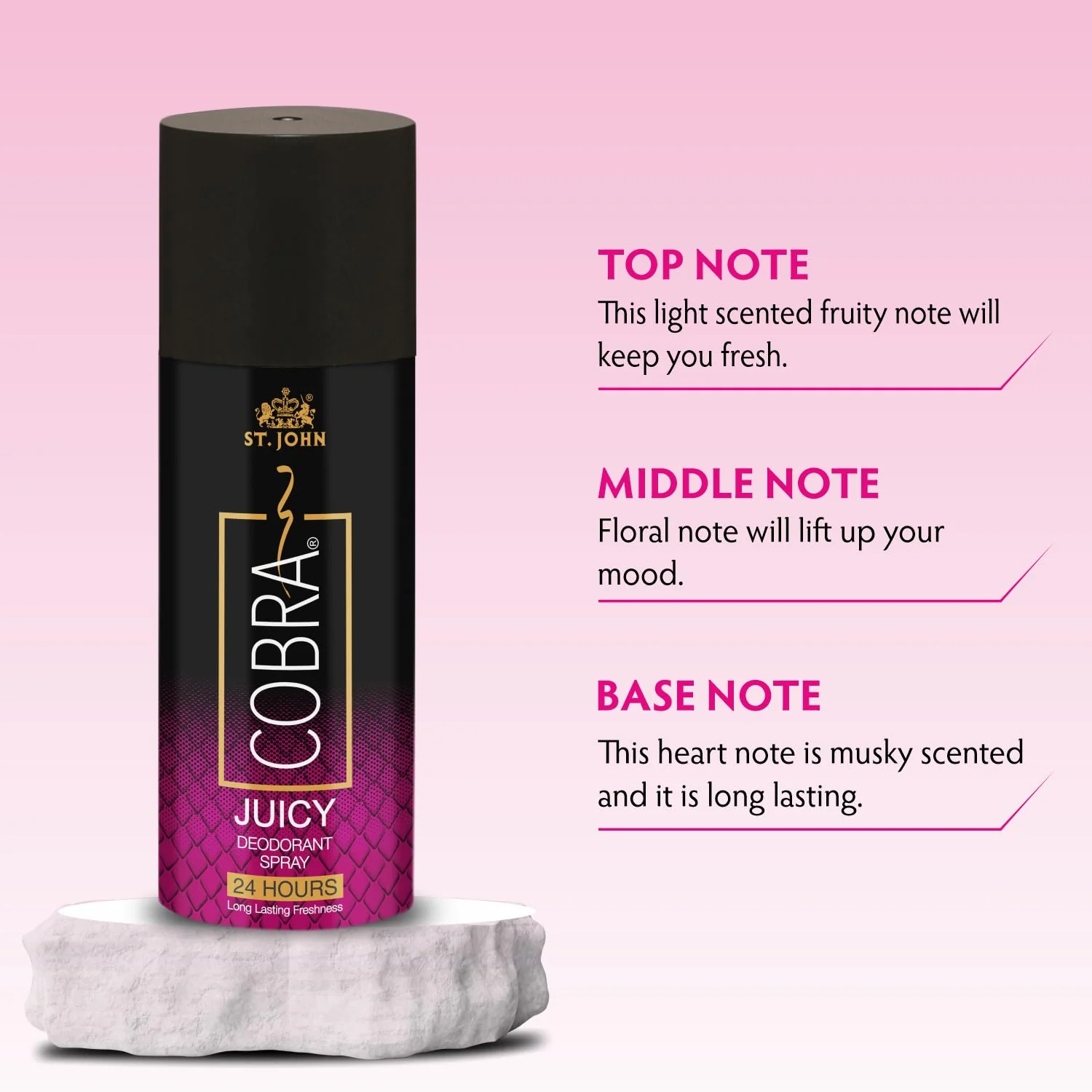 St. john Cobra Live & Juicy Deodorant Spray 300ml 10.1 Fl.oz. Pack Of 2 | Perfect Valentine Gift For Girlfriend & Boyfriend | 24hour Long Lasting Fragrance - Image 2