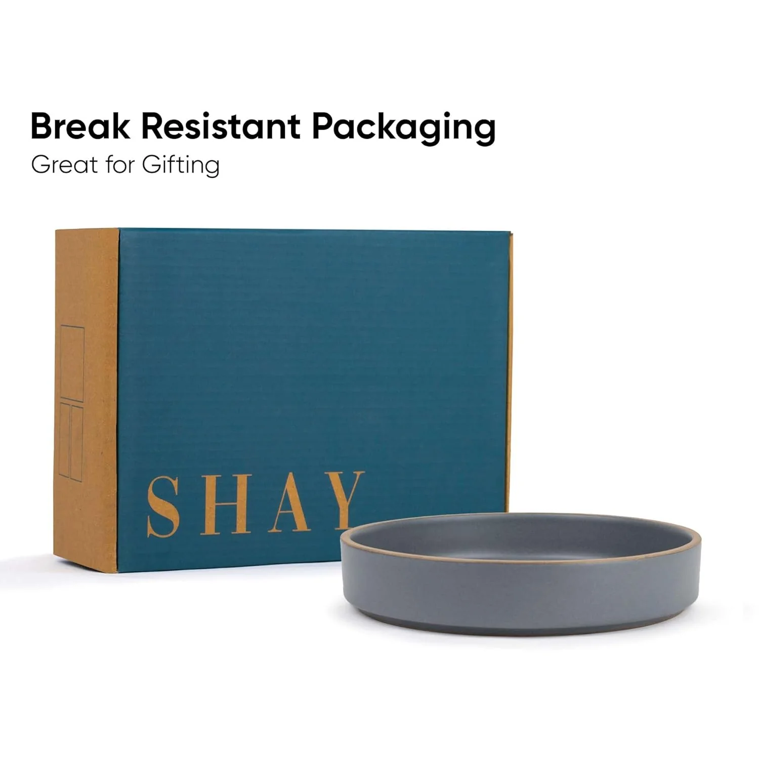 Stackable Ceramic Pasta Bowl Set Of 2 Pieces - 22cm, Grey With Brown Rim | Ceramic Pasta Plate With Matte Finish | Deep Plate - Ceramic Bowl | Pasta Serving Plate - Image 6