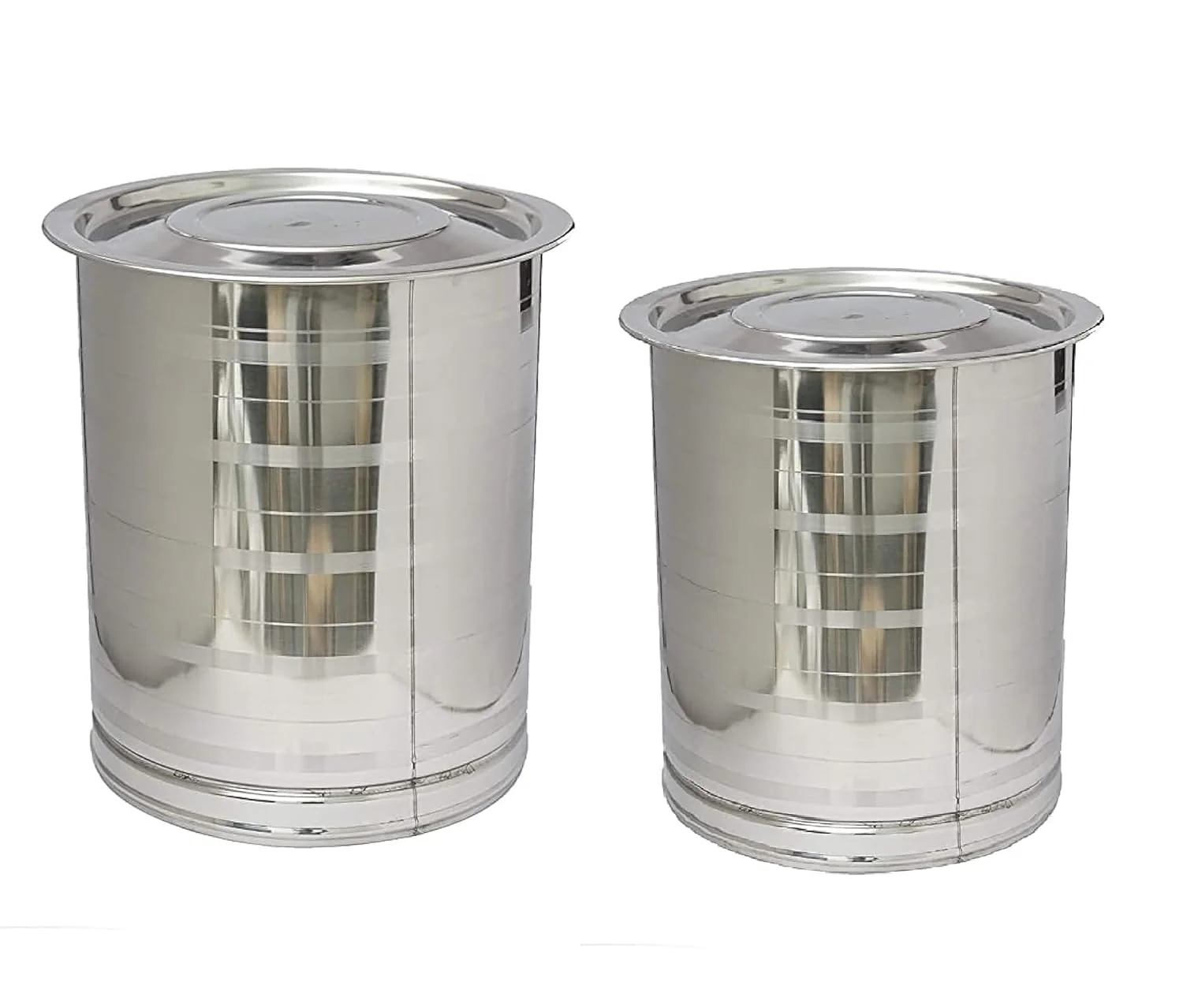 Stainless Steel Atta Tanki Or Container, Box, Drum, Pawali, Tanki With Lid 16 No.+18 No. | Silver Stainless Steel Atta Drum - Set Of 2 - Image 6