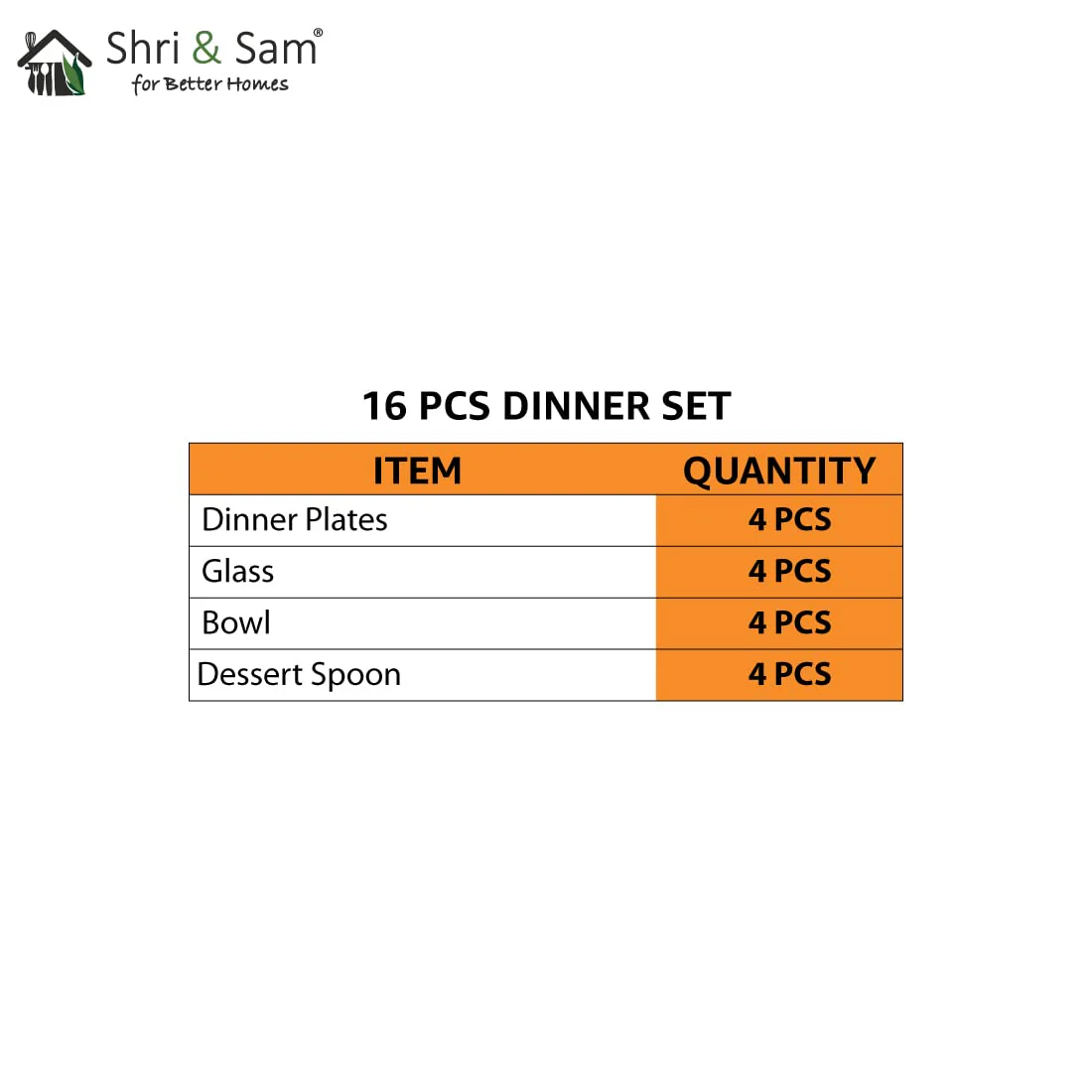 Stainless Steel Delight Solid Dinner Set Of 16 Pieces, Silver | 4 Dinner Plates+ 4 Glasses+ 4 Bowls+ 4 Dessert Spoons - Easy To Clean & Dishwasher-Safe - Image 4