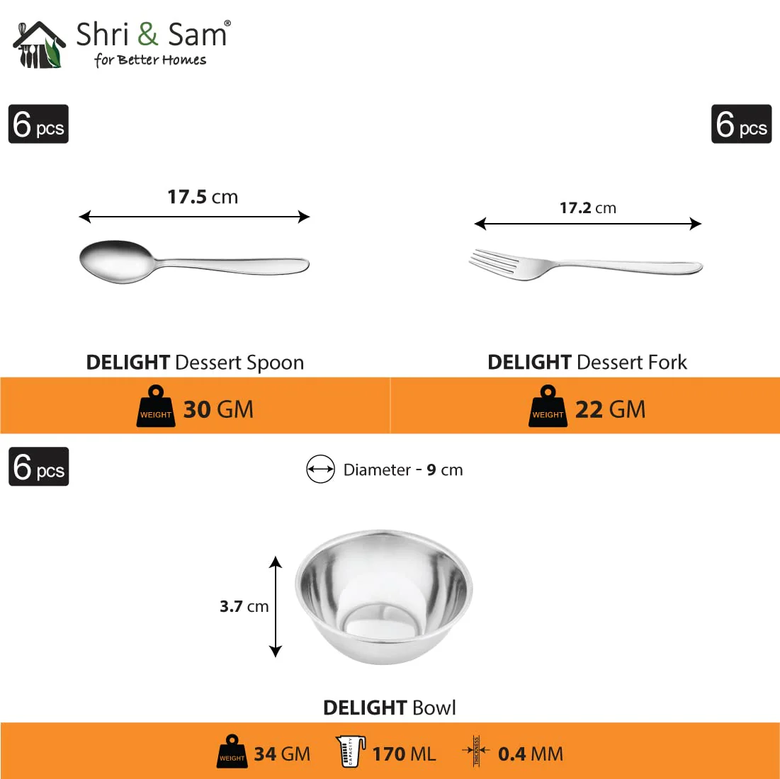 Stainless Steel Delight Solid Dinner Set Of 36 Pieces, Silver | 6 Dinner Plates+ 6 Side Plates+ 6 Glasses+ 6 Bowls+ 6 Dessert Spoons+ 6 Dessert Fork - Easy To Clean & Dishwasher Safe - Image 4