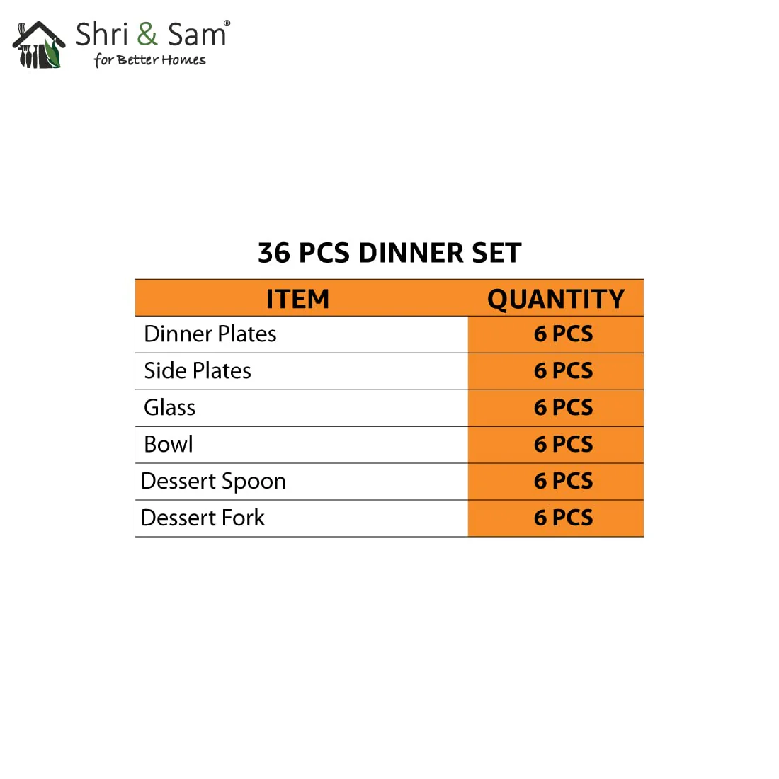Stainless Steel Delight Solid Dinner Set Of 36 Pieces, Silver | 6 Dinner Plates+ 6 Side Plates+ 6 Glasses+ 6 Bowls+ 6 Dessert Spoons+ 6 Dessert Fork - Easy To Clean & Dishwasher Safe - Image 6