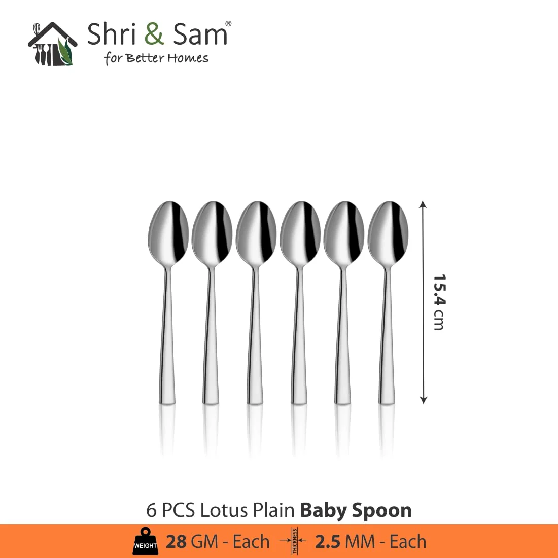 Stainless Steel Lotus Plain Baby Spoon Set Of 6 Pieces, Silver | Easy To Clean & Dishwasher Safe - Image 2