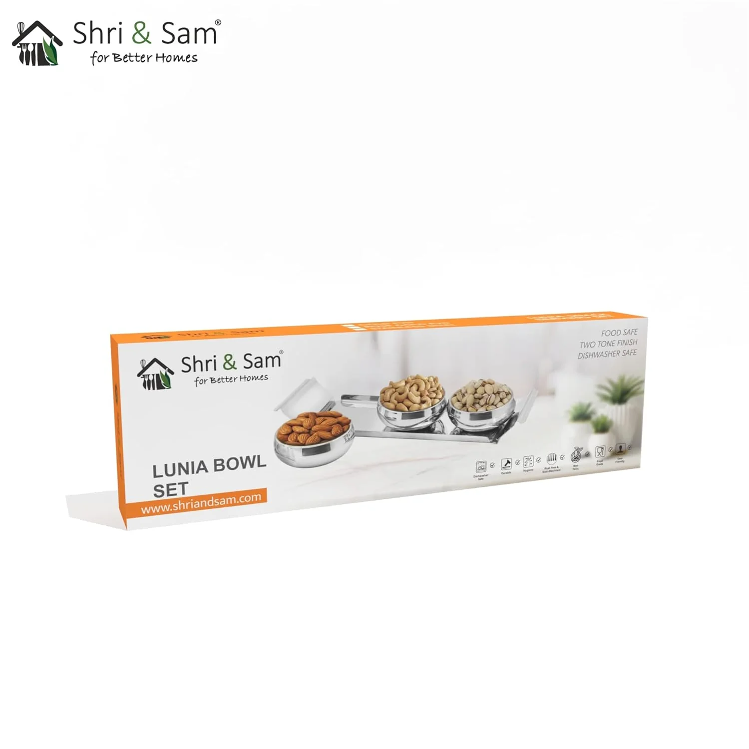 Stainless Steel Lunia Bowl Set With Tray - Silver | 3 Snack Bowl, 100ml Each + 1 Stainless Steel Tray - Image 4