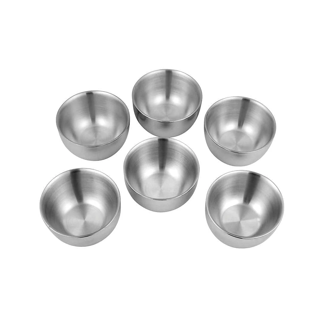 Stainless Steel Nikki Double Wall Big Katori Set Of 6 - 8cm, Silver, 210ml Each | Easy To Clean & Dishwasher Safe - Image 3