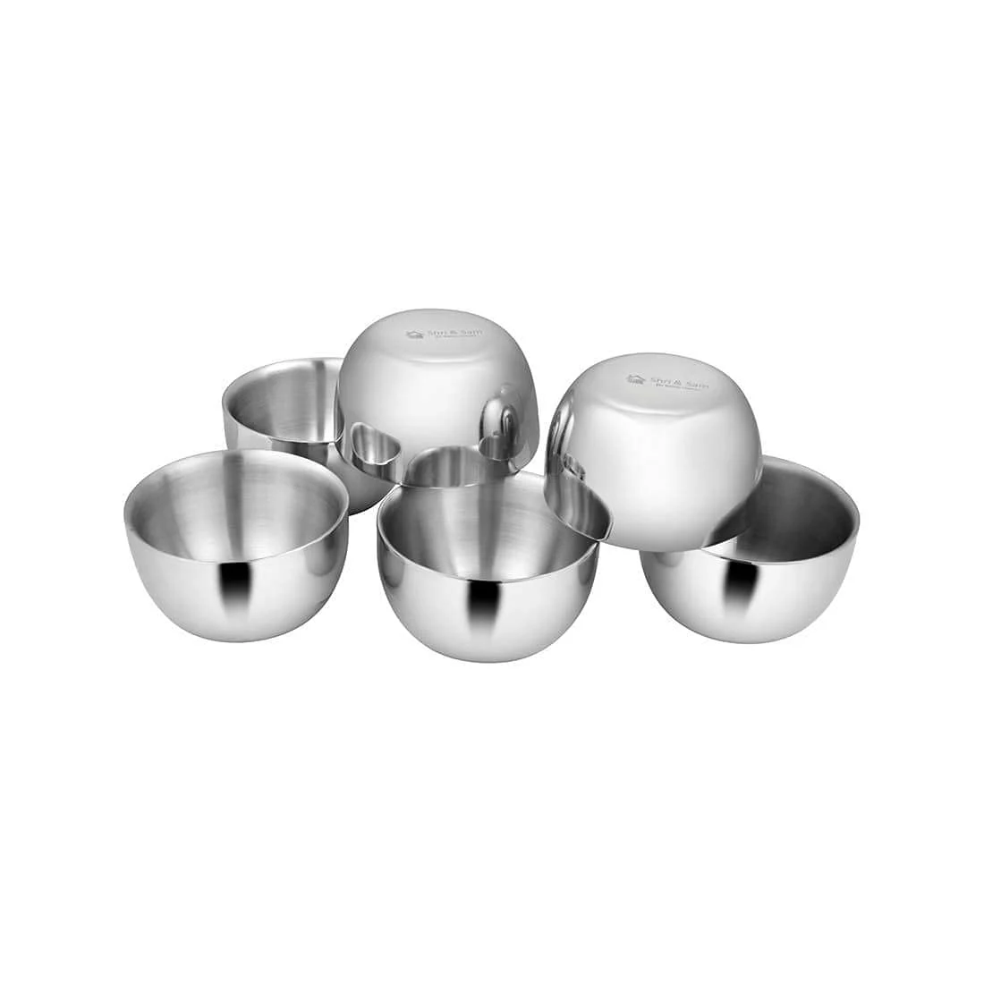Stainless Steel Nikki Double Wall Big Katori Set Of 6 - 8cm, Silver, 210ml Each | Easy To Clean & Dishwasher Safe - Image 5