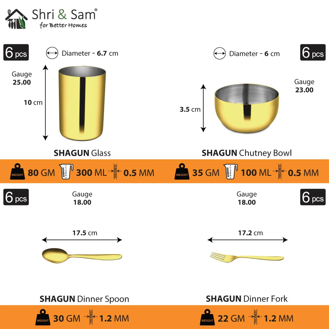 Stainless Steel Shagun Solid Dinner Set, 50 Pcs Set Gold | Easy To Wash - Dishwasher Safe - Image 5