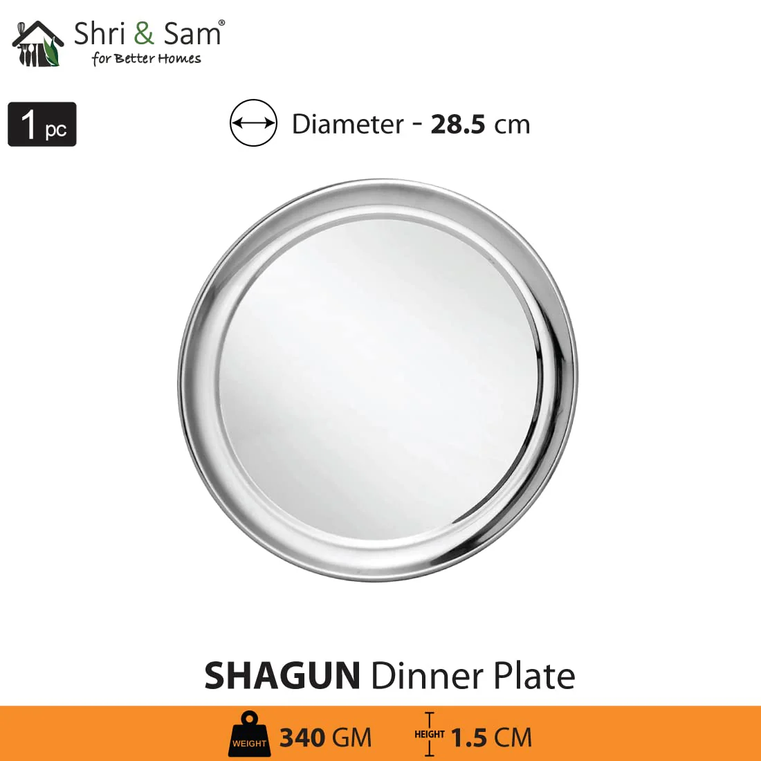 Stainless Steel Shagun Solid Dinner Set Of 6 Pcs, Silver | 1 Dinner Plate+ 1 Dinner Spoon+ 1 Glass+ 1 Bidding Bowl+ 1 Pudding Bowl+ 1 Halwa Plate - Image 4