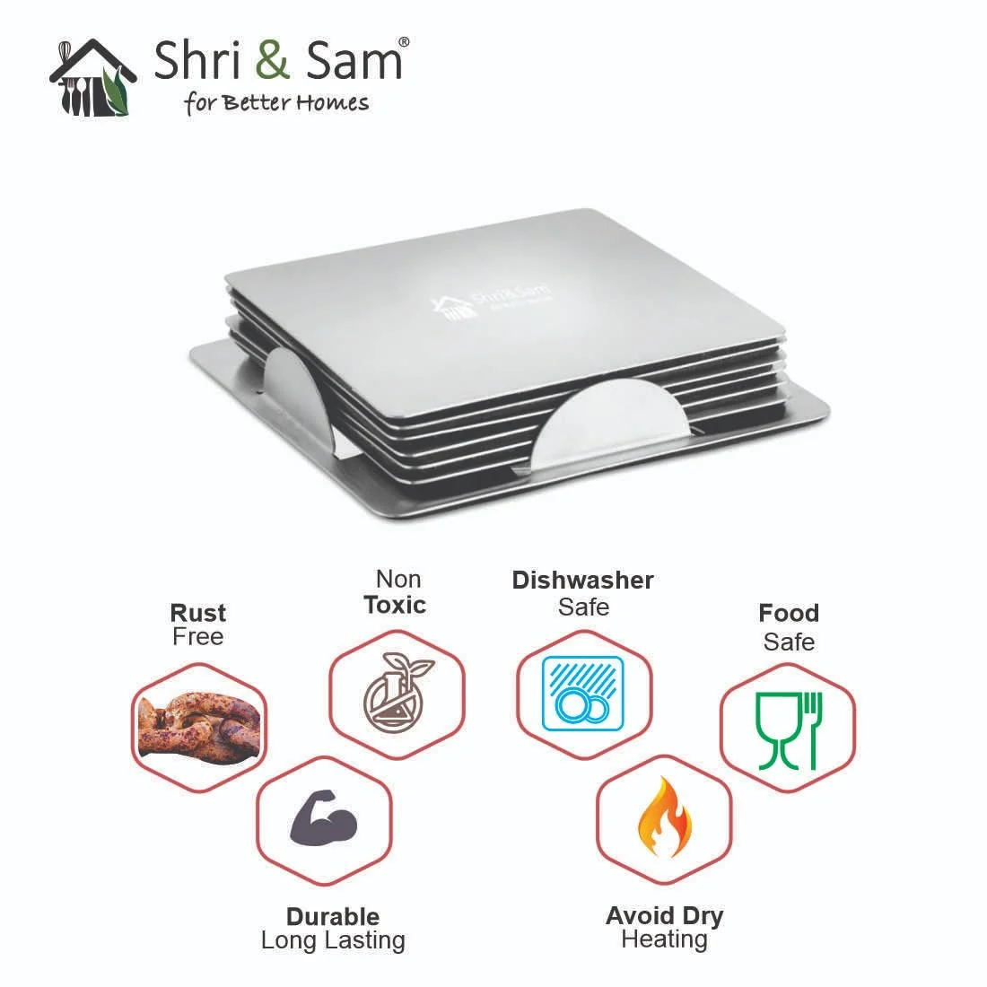 Stainless Steel Square Coaster Set Of 6 Pieces, Silver - 6 Pieces Coaster, 1 Stand | Durable, Rust Free - Image 4