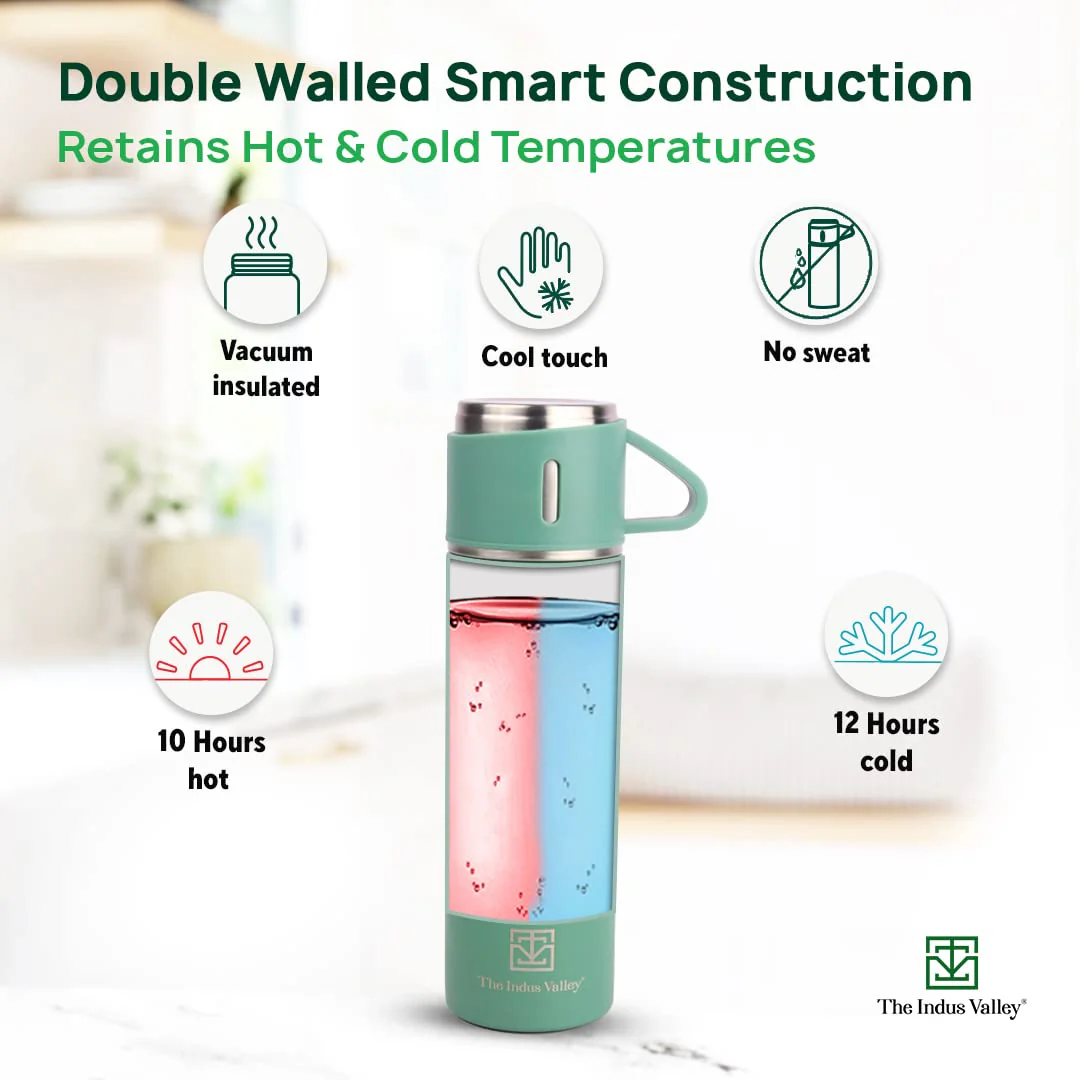 Stainless Steel Vacuum Insulated Flask With Drinking Mug - Blue, 500ml | Double Walled, Hot & Cold Temperature, Leak Proof, BPA-Free - Image 4