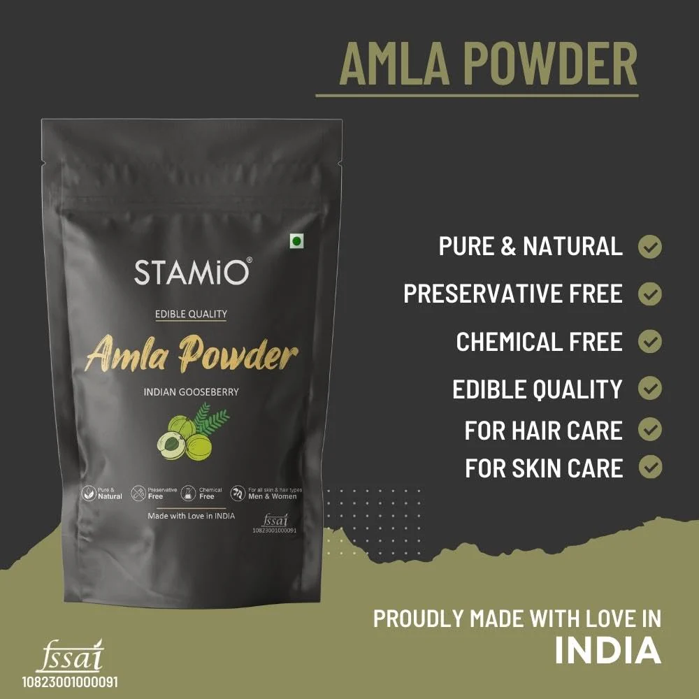Stamio Amla Powder Pure Seedless Indian Gooseberry Sun Dried Phyllanthus Emblica Fruit | 250gm 0.5lbs - Image 2