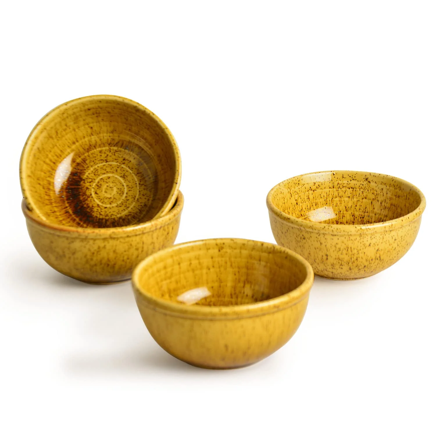 Studio Pottery Ceramic Dinner Serving Bowls Set Of 4 - Mustard Yellow, 200ml Each - California Spring Bloom | Vegetable & Dessert Serving Bowls - Kitchen Bowl Set - Image 2