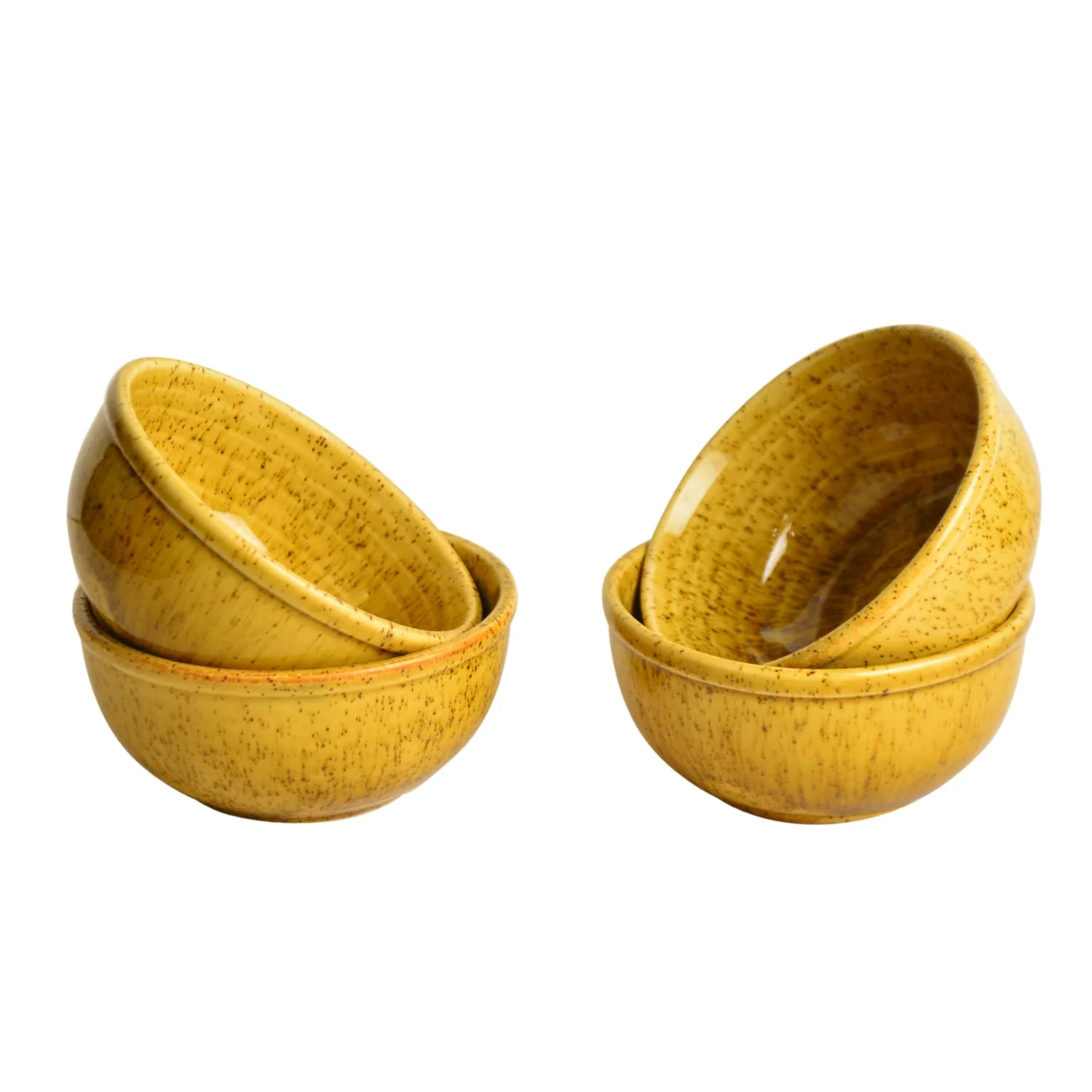 Studio Pottery Ceramic Dinner Serving Bowls Set Of 4 - Mustard Yellow, 200ml Each - California Spring Bloom | Vegetable & Dessert Serving Bowls - Kitchen Bowl Set - Image 3