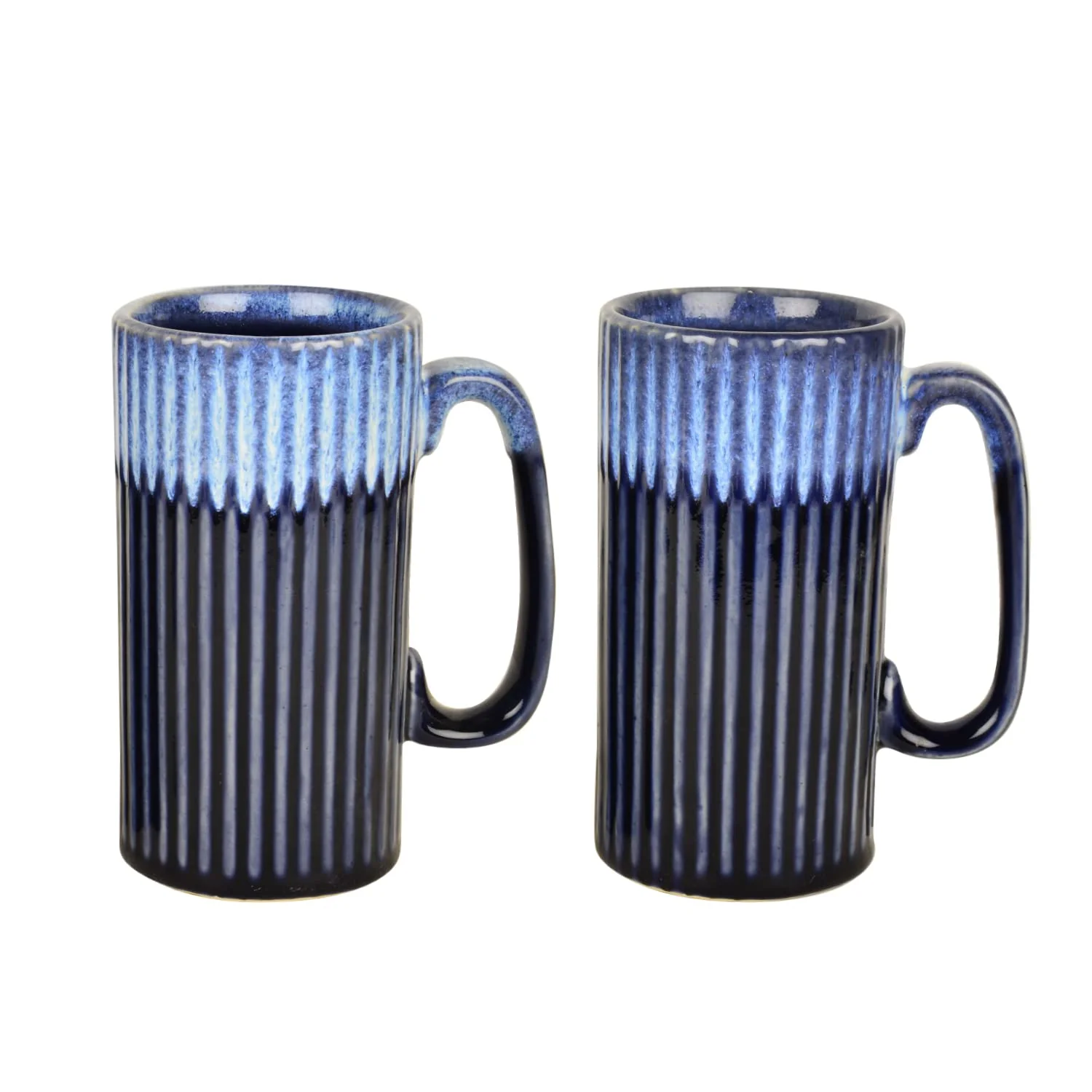 Studio Pottery Dual Tone Beer Mugs Set Of 2 - Prussian Blue, 550ml Each | Beer Mugs, Milk Mugs - Luxurious Midnight Blue - Image 2