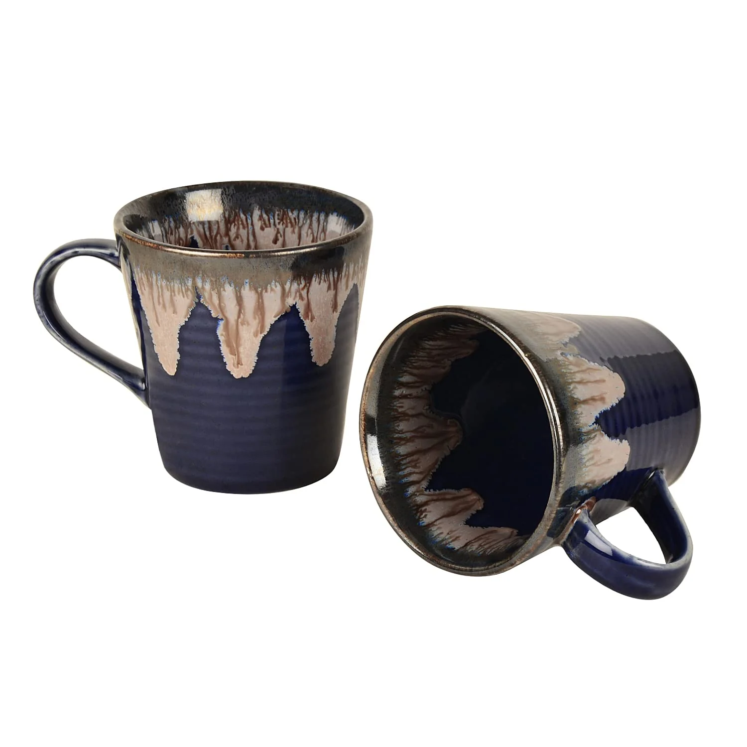 Studio Pottery Flow Design Ceramic Coffee Mugs Set Of 2 - 300ml Each, Blue | Milk Mugs - Chai Cups - Tea Cups & Mugs - Image 5