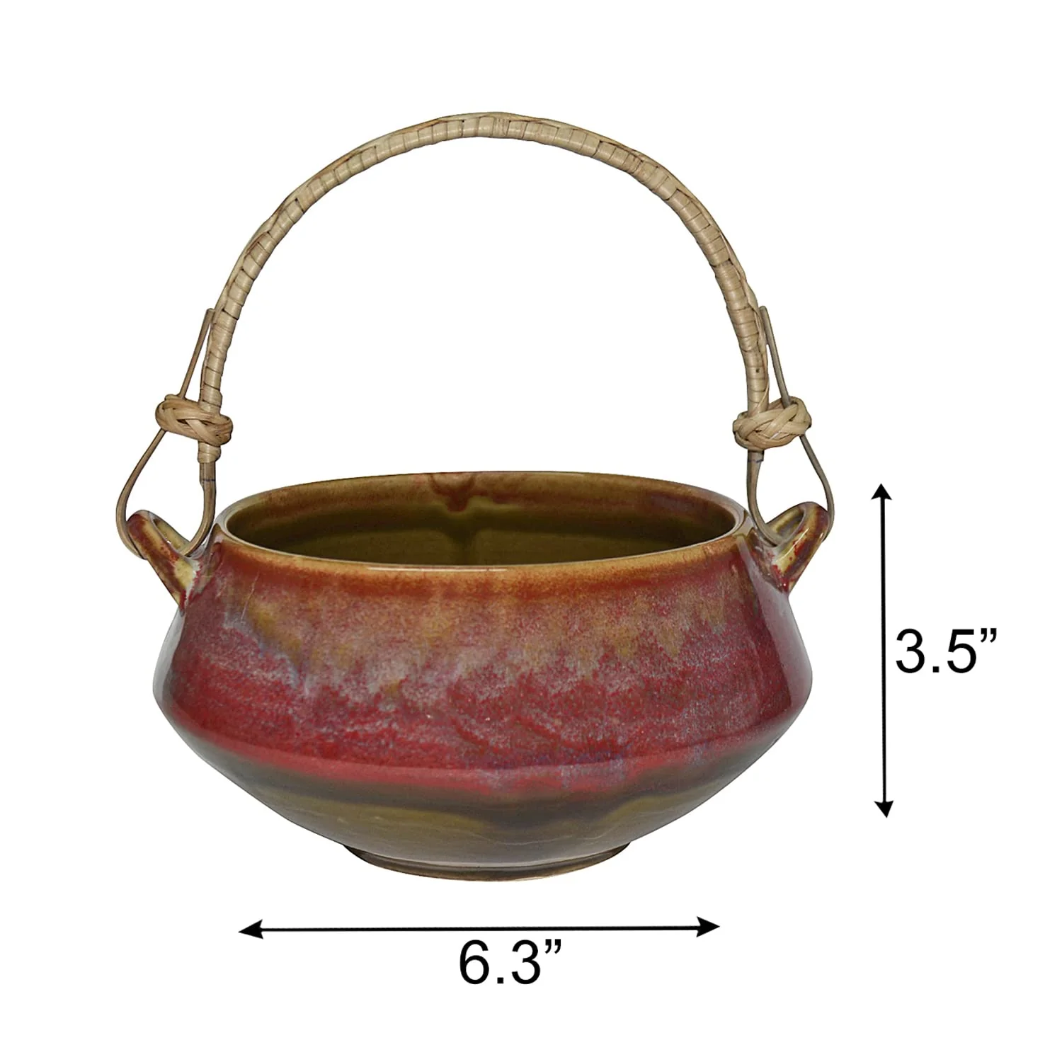 Studio Pottery Glazed Serving Donga With Cane Handle - Red & Black, 1000ml | Dinner Snack Serving Bowl - Unique Design Donga - Serving Bowl - Image 5