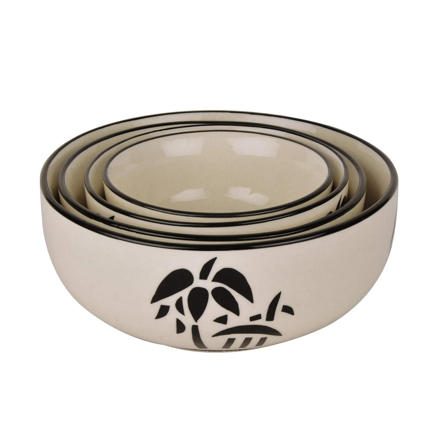 Studio Pottery Hand Painted Dinner Serving Bowl Set Of 4 - 1200ml, 650ml, 450ml & 250ml, Off White & Black | Dinner Serving Donga Set - Stackable Kitchen Bowl Set - Image 4