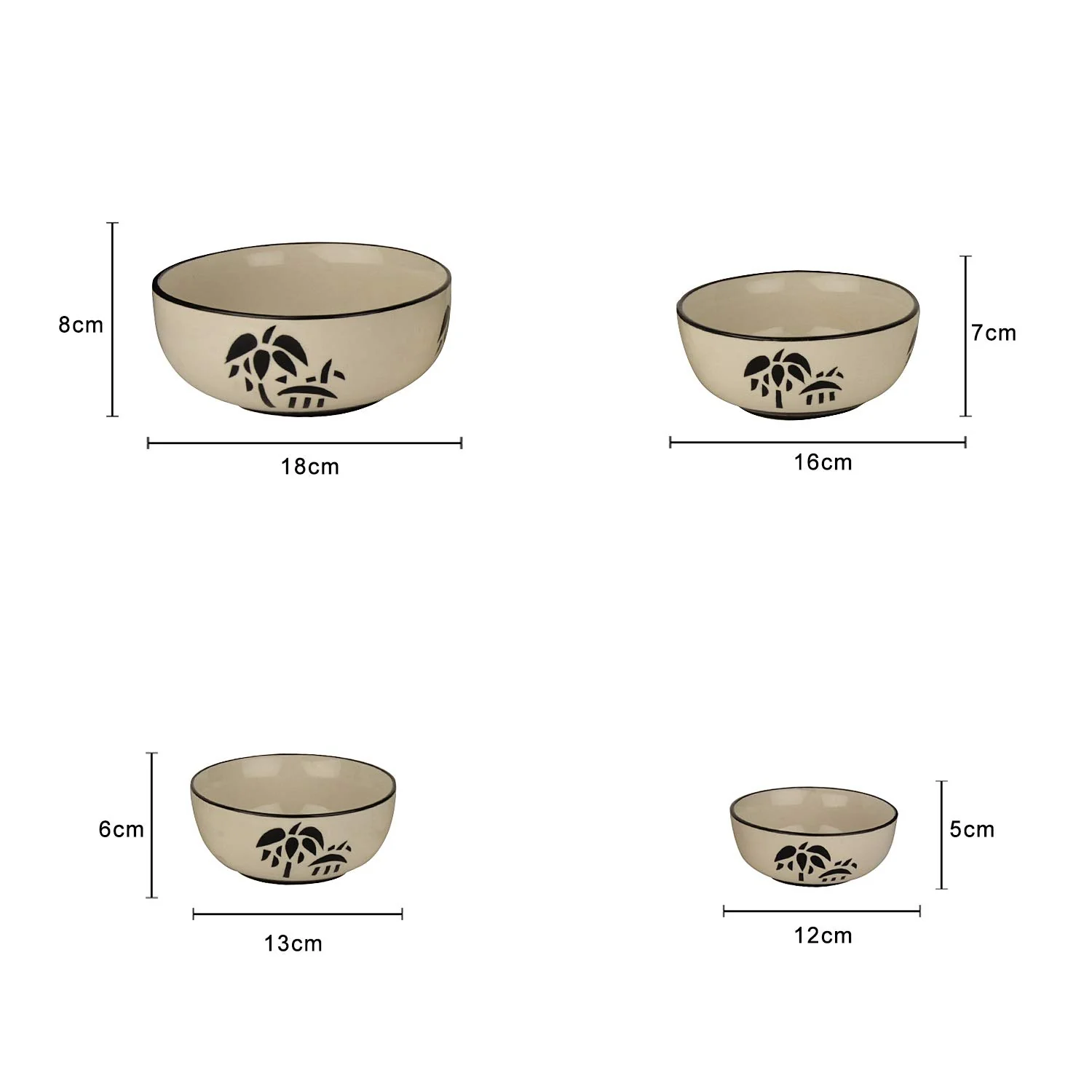 Studio Pottery Hand Painted Dinner Serving Bowl Set Of 4 - 1200ml, 650ml, 450ml & 250ml, Off White & Black | Dinner Serving Donga Set - Stackable Kitchen Bowl Set - Image 5