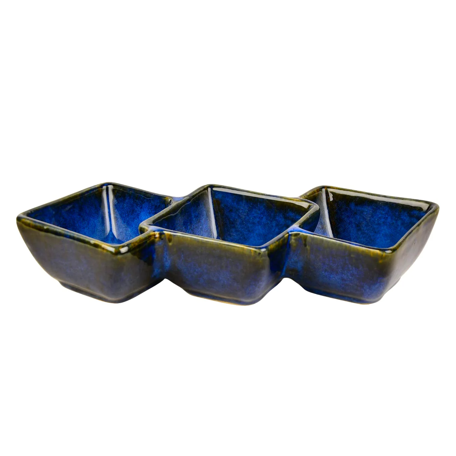 Studio Pottery Three Section Ceramic Serving Bowl | Blue, Length – 30 Cm, Height – 5.5 Cm, 750ml | Snack Bowl, Nut Bowls - Section Platter - Image 2