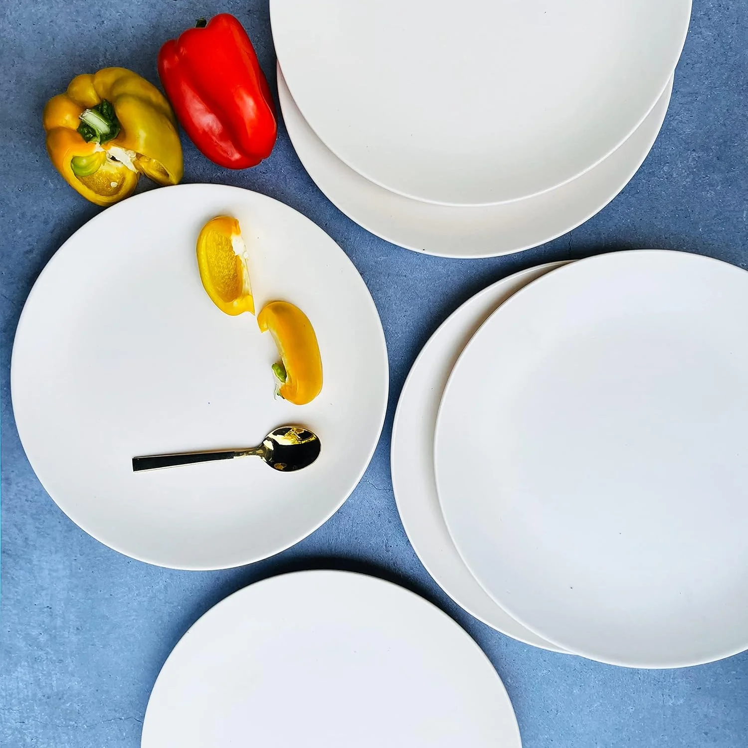 Subhra Handcrafted Ceramic Dinner Set - 12 Pieces | 6 Dinner Plates + 6 Katori Bowls, 180ml Each | Matte Finish White Dinnerware Set | Serving For 6, Microwave Safe - Image 2