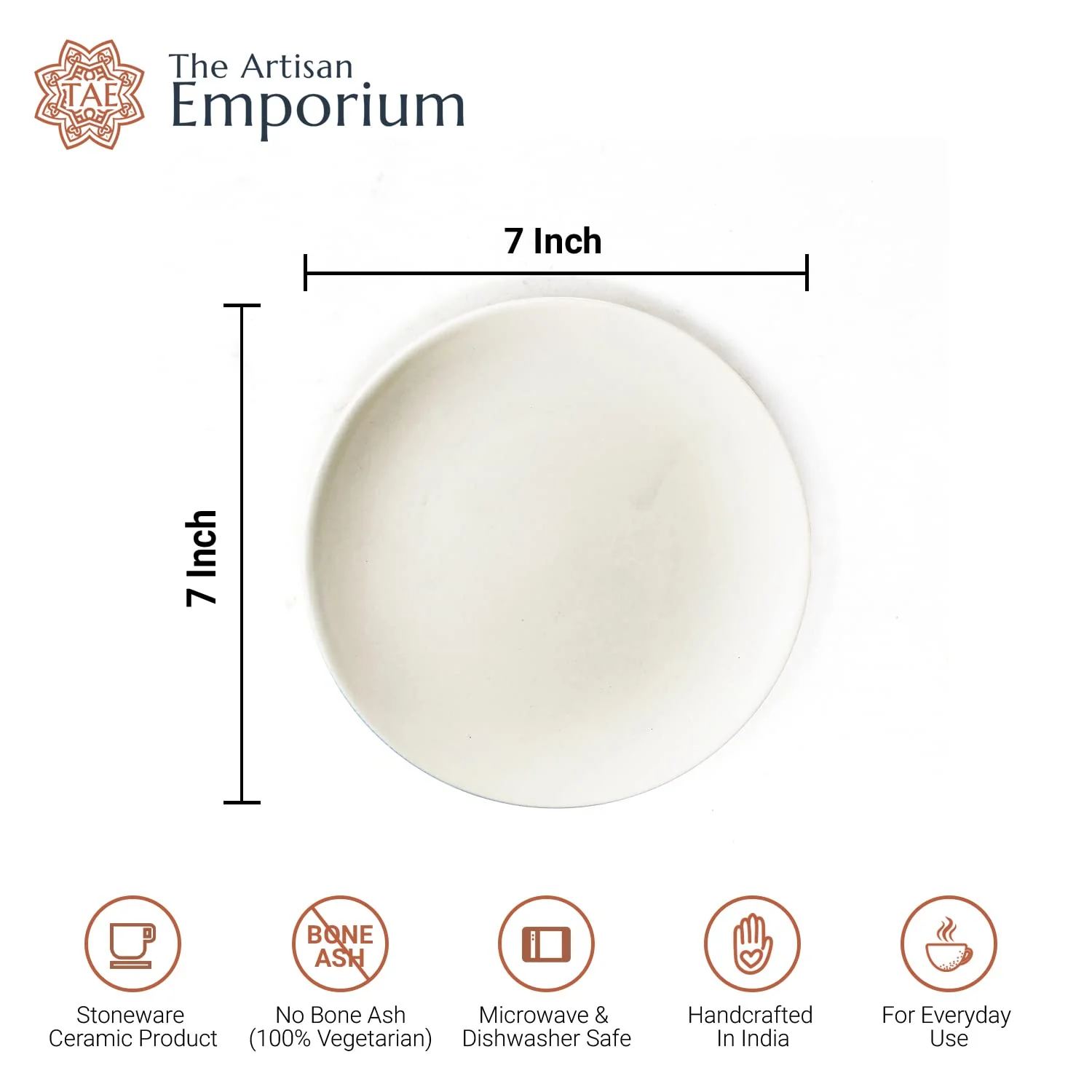 Subhra Handcrafted White Ceramic Quarter Plates Set Of 4 | White Matte Finish Small Side Plates For Dinner & Snacks - 7 Inch, 4 Pieces, Microwave Safe - Image 5