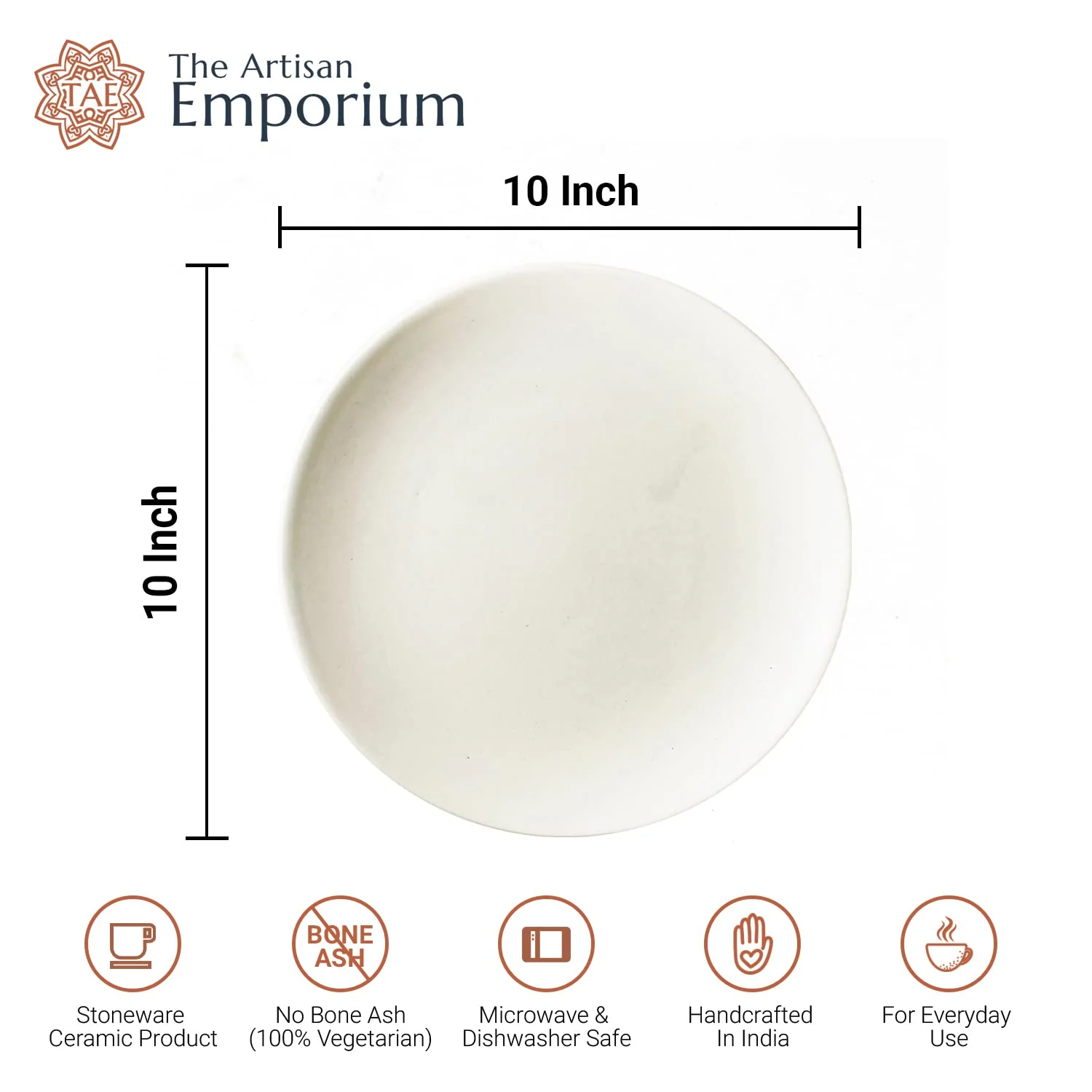 Subhra White Ceramic Dinner Plates Set Of 6 - 10 Inches, 6 Pieces | White Matte Finish Full Ceramic Plates For Dinner - Microwave Safe & Dishwasher Safe - Image 5