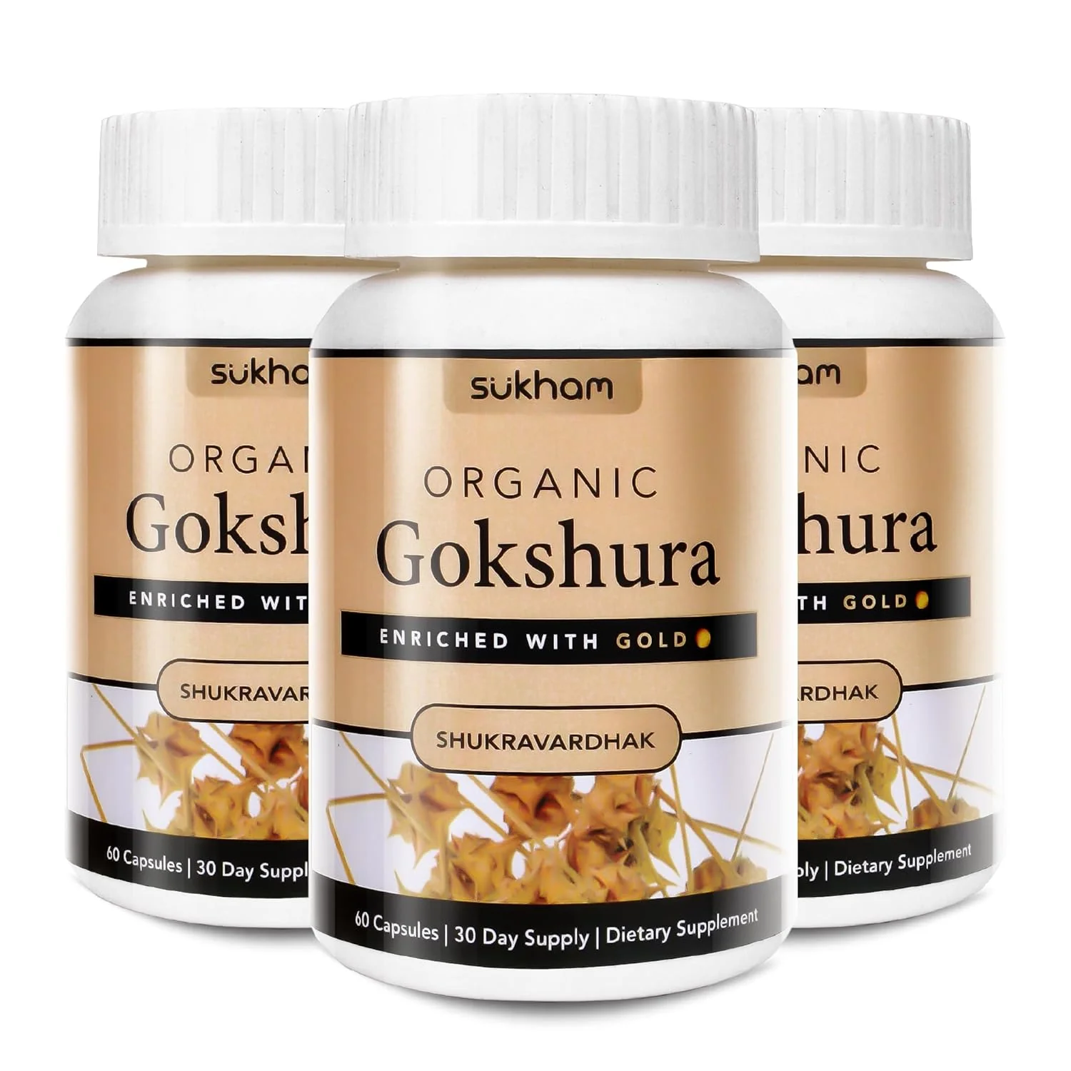 Sukham Ayurvedic Gokshura Capsules Tribulus Terrestris, Highly Concentrated Flavonoids & Saponins Improves Muscle Mass, For Men | 60 Capsules 100gm 0.2 Each Pack Of 2