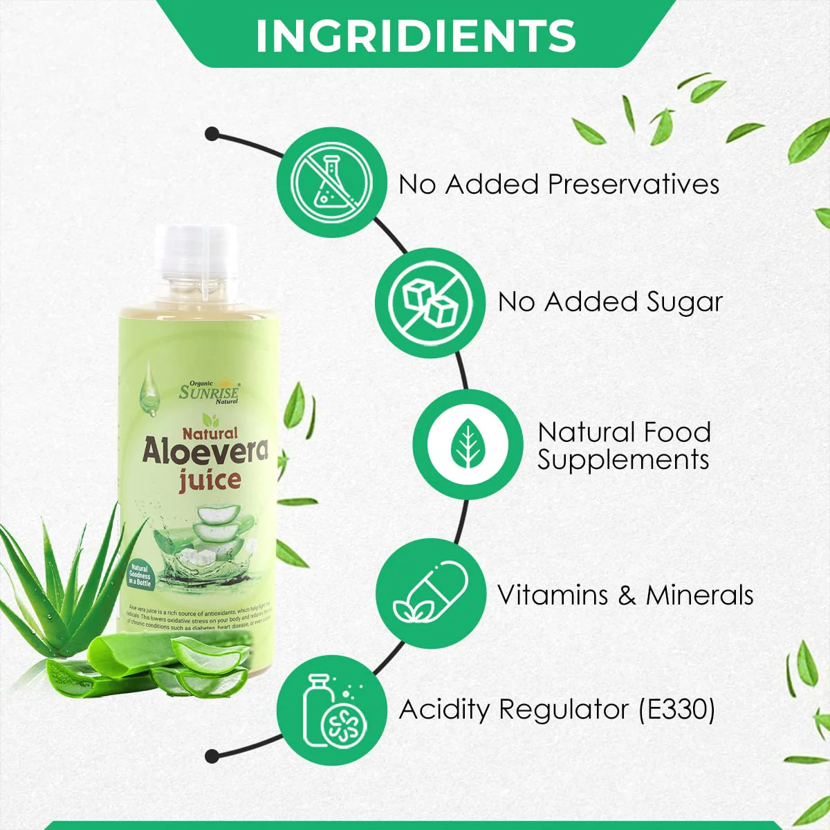Sunrise Natural Aloe Vera Juice, Ayurvedic Health Juice For Immunity Boosting, Aloe Vera For Glowing Skin & Healthy Hair, 100% Natural Juice With Pulp | 500ml 1.1lbs - Image 3