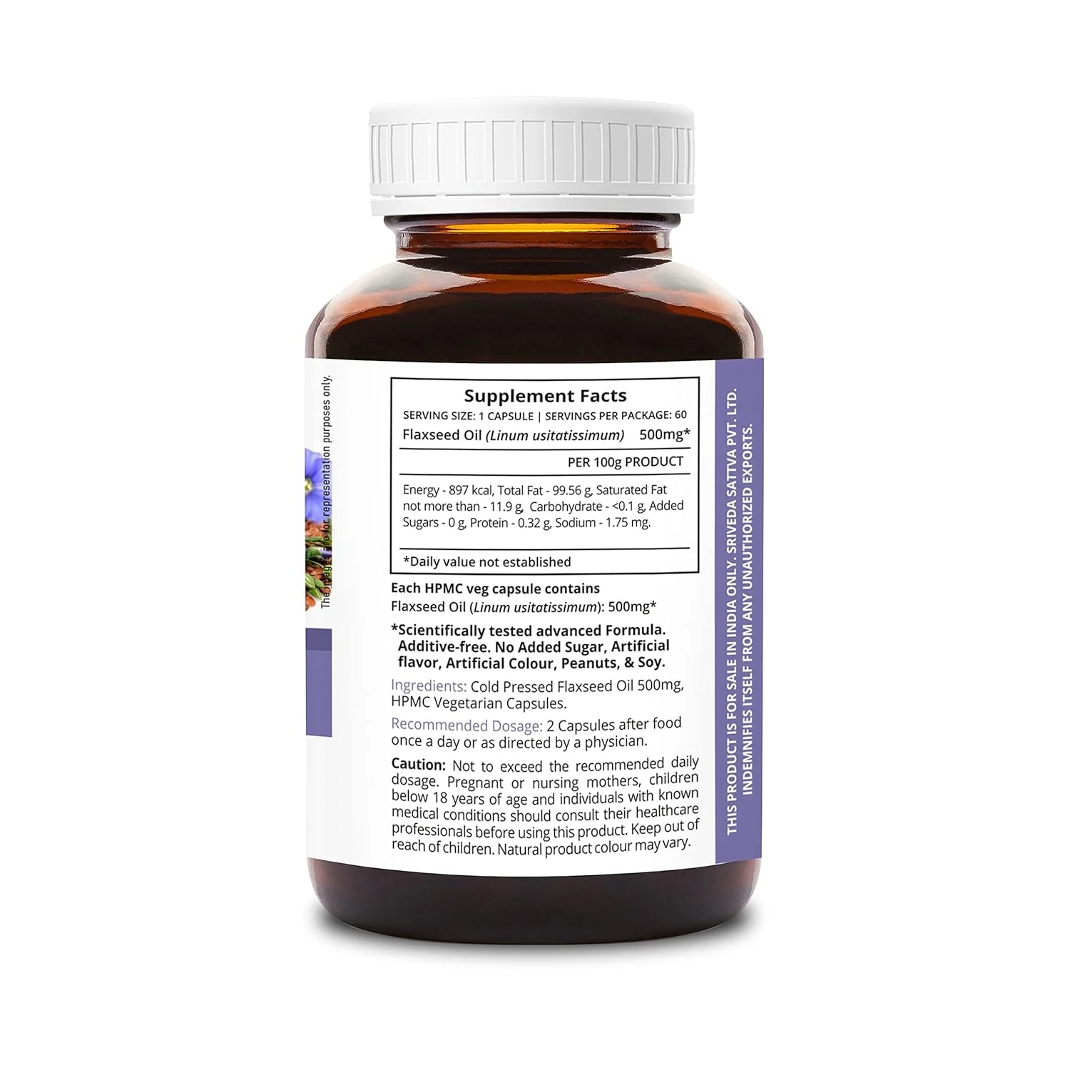 Supasupp Flaxseed Oil Omega 3,6,9 Essential Fatty Acids, Improves Metabolism, Heart & Brain Function 500mg | 60 Veg Capsules 100gm 0.2lbs