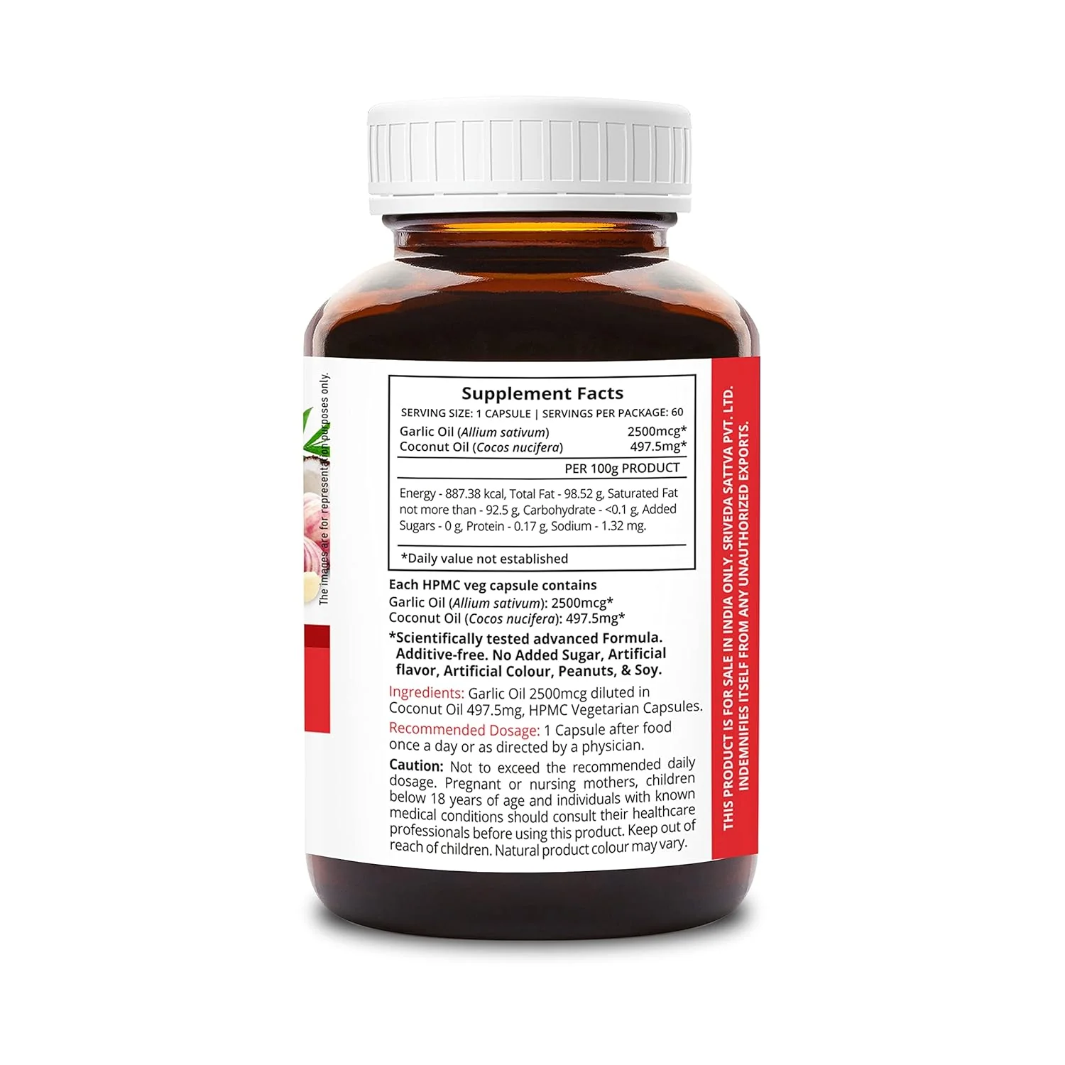 Supasupp Garlic Oil With Coconut Oil, Cardistrong, Manages Cholesterol, Supports Digestion, Improves Blood Circulation & Regulates Pressure Health Supplement 500mg | 60 Veg Capsules 100gm 0.2lbs