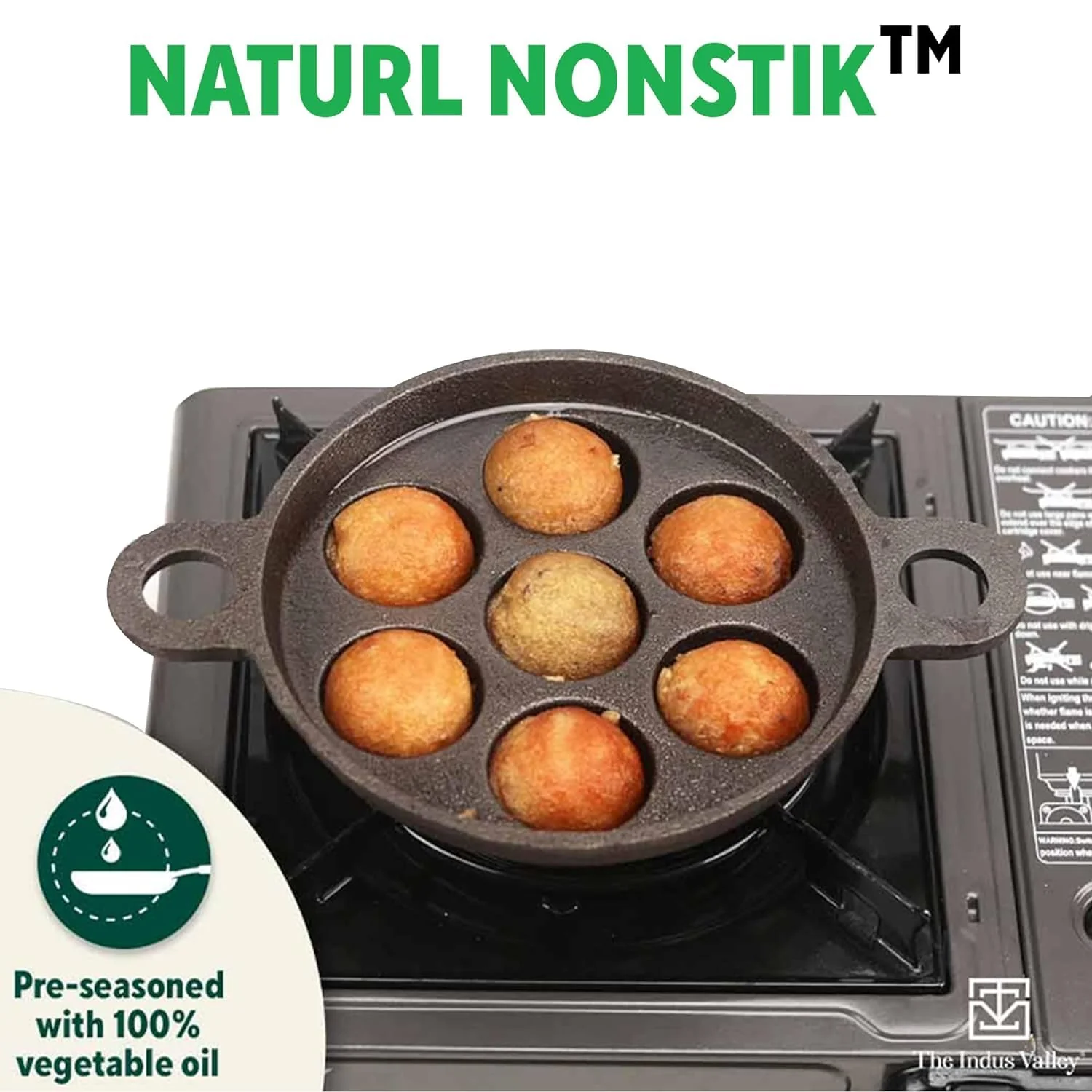 Super Smooth Black Cast Iron Paniyaram Pan With Free Wooden Picker - 7pit, 19 Cm, 7.4 Inch, 2.2 Kg | Induction Friendly, Pre-Seasoned Paddu Pan, 100% Pure & Toxin-Free, No Chemical Coating - Image 8