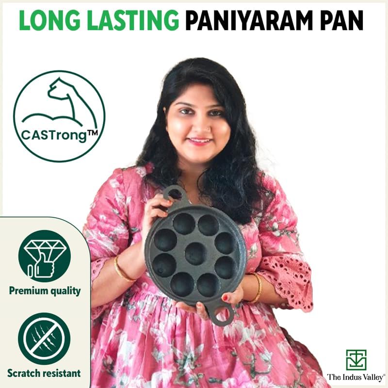 Super Smooth Black Cast Iron Paniyaram Pan With Free Wooden Picker - 9 Pit, 8.2 Inch, 20.8 Cm, 2.7 Kg | Induction Friendly, Pre-Seasoned Paddu Pan, 100% Pure & Toxin-Free, No Chemical Coating - Image 5