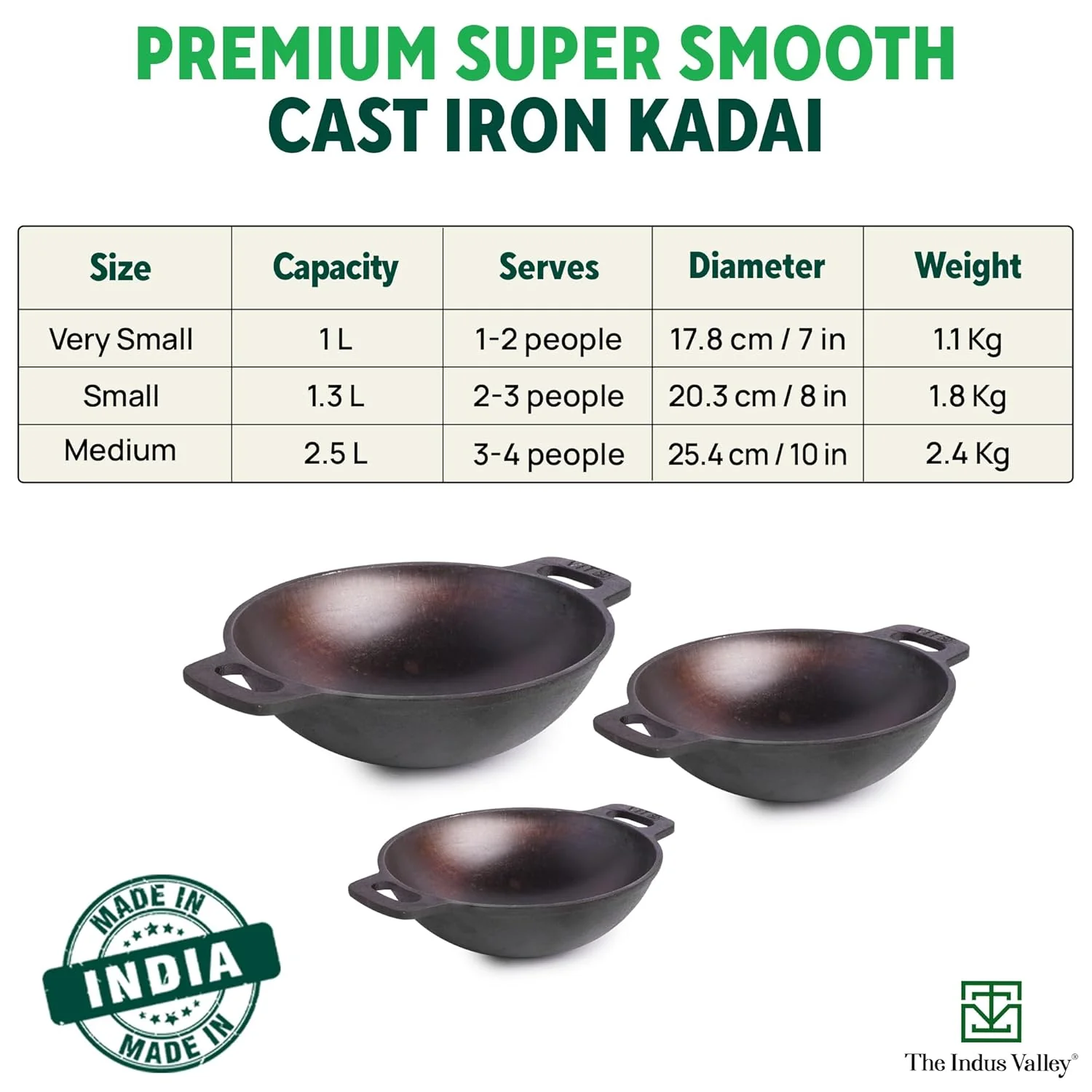 Super Smooth Cast Iron Kadai For Deep Frying With Strong Handles - Very Small, 17.8cm, 7 Inch, 1 Liter, 1.1 Kg | Naturally Nonstick, 100% Pure & Toxin-Free, No Chemical Coating - Image 2