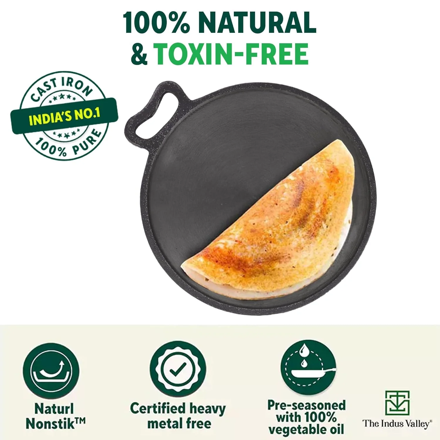 Super Smooth Cast Iron Tawa For Dosa, Chapathi - 27.9cm, 11 Inch, 2.7 Kg | Induction Friendly, Naturally Nonstick, Pre-Seasoned Tawa, 100% Pure & Toxin-Free, No Chemical Coating - Image 5