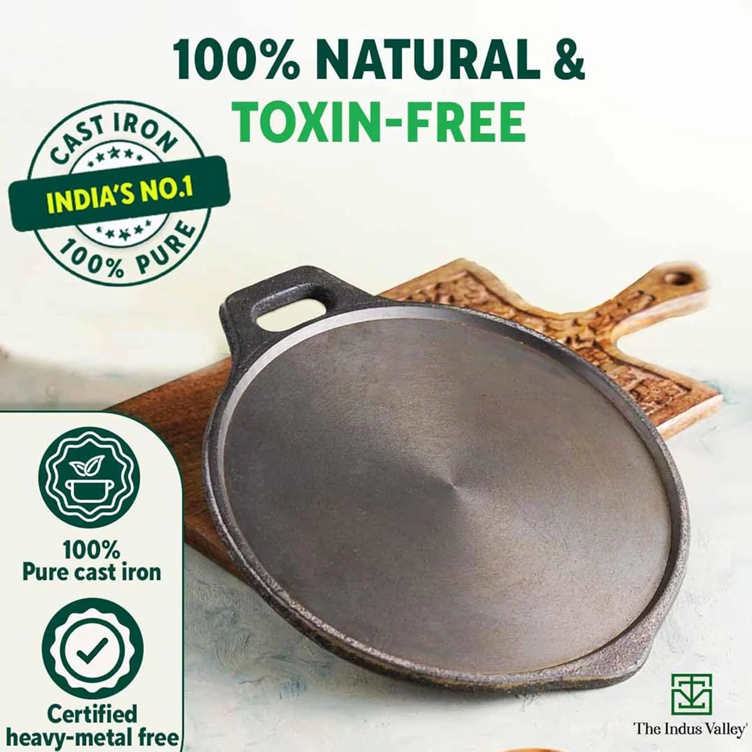 Super Smooth Cast Iron Tawa For Dosa, Chapathi - 30.5cm, 12 Inch, 2.9 Kg | Induction Friendly, Naturally Nonstick, Pre-Seasoned Tawa, 100% Pure & Toxin-Free, No Chemical Coating - Image 4