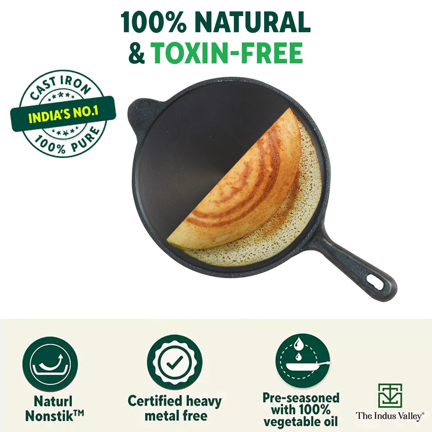 Super Smooth Cast Iron Tawa With Long Handle For Dosa - 25.4cm, 10 Inch, 1.8 Kg | Induction Friendly, Naturally Nonstick, Pre-Seasoned Tawa, 100% Pure & Toxin-Free, No Chemical Coating - Image 4