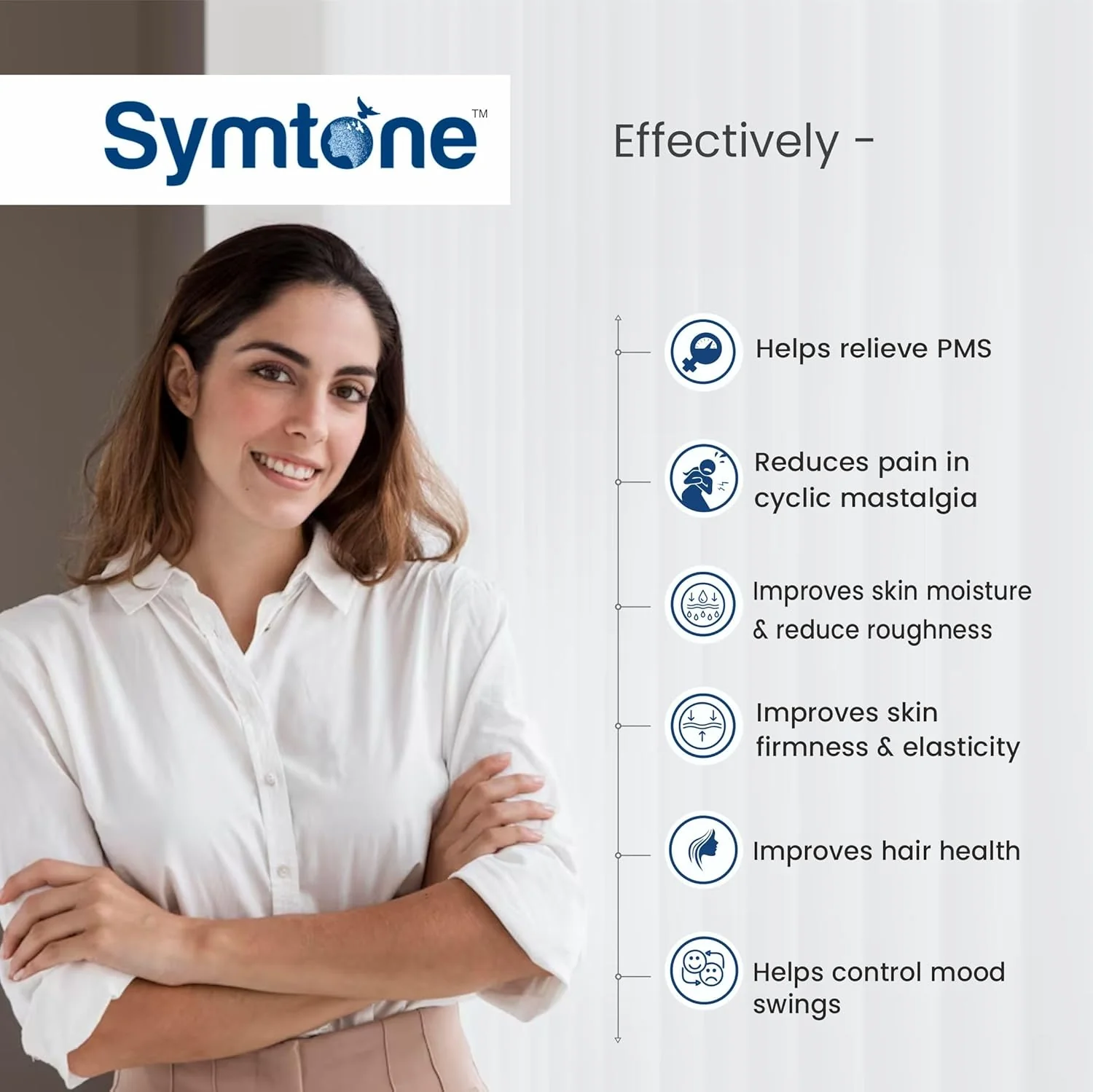 Symtone Softgel Capsules | For Pms, Menopause, Hair & Skin Health, Enriched With Evening Primrose Oil & Vitamin E | 60 Veg Softgel Capsules 100gm 0.2lbs - Image 3