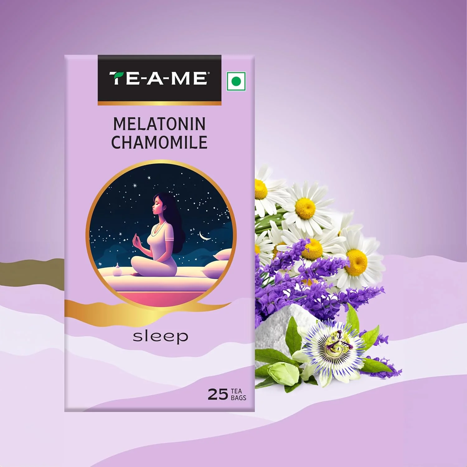 TE-A-ME Melatonin Chamomile Sleep Tea - Pack Of 4 X 25 Infusion Tea Bags | Chamomile Tea For Good Sleep - Made With Melatonin, Chamomile Flowers, Passion Herb, Lavender Flower | Caffeine Free - Image 4