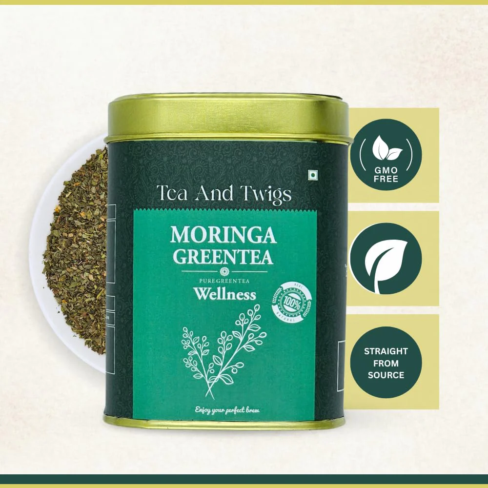 Tea And Twigs Moringa Green Tea - 30gm, 1.05 Ounce, 15 Pyramid Teabags | Wellness Boost, Superfood Medicinal Tea - Caffeine Free - Image 5