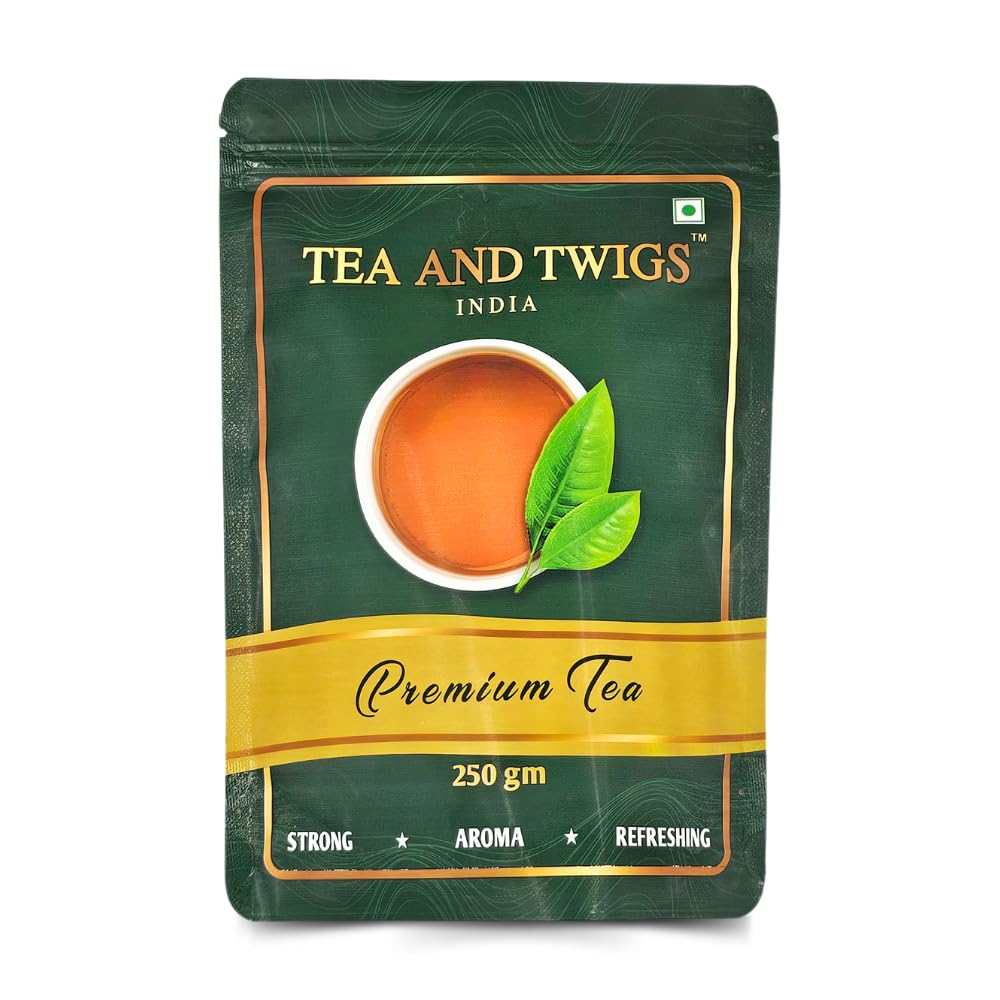 Tea And Twigs Premium Tea - Pack Of 2 X 250gm, 8.8 Ounce Each | Premium Second Flush CTC Chai Patti & 100% Natural Spices - Kadak Black Tea | Medium Caffeine Assam Tea
