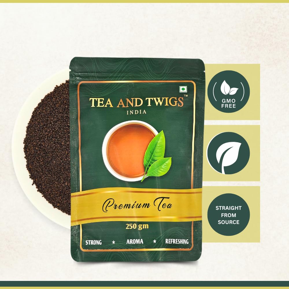 Tea And Twigs Premium Tea - Pack Of 4 X 250gm, 8.8 Ounce Each | Premium Second Flush CTC Chai Patti & 100% Natural Spices - Kadak Black Tea | Medium Caffeine Assam Tea - Image 5