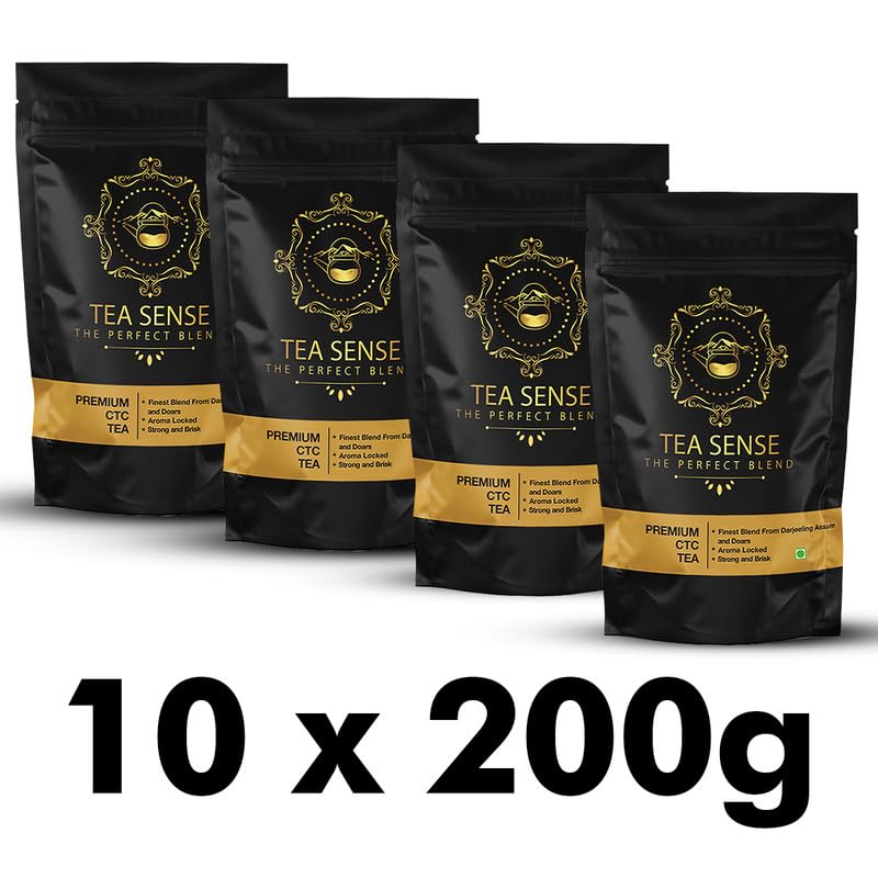 Tea Sense Premium CTC Tea - Pack Of 10 X 200gm, 7.05 Ounce Each | Assam Chai With Darjeeling Whole Leaves - Rich Flavor & Strong Chai Patti, High Caffeine | The Perfect Blend Loose Leaves - Image 2