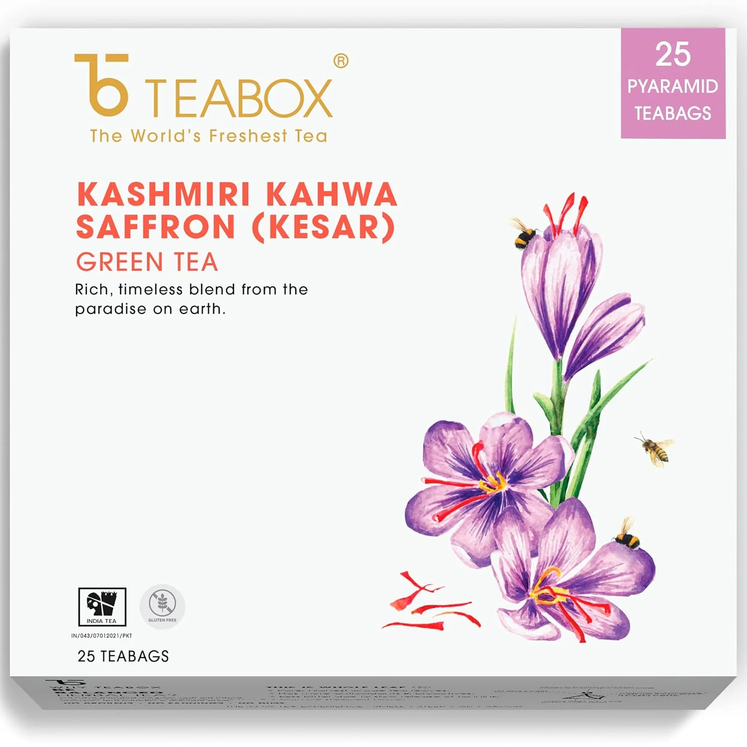 Teabox Fresh Kashmiri Kahwa Saffron (Kesar) Green Tea - 25 Pyramid Tea Bags | Green Tea Hand Blended With Natural Saffron, Almond, Cardamom & Cloves - 100% Natural Ingredients - Image 2