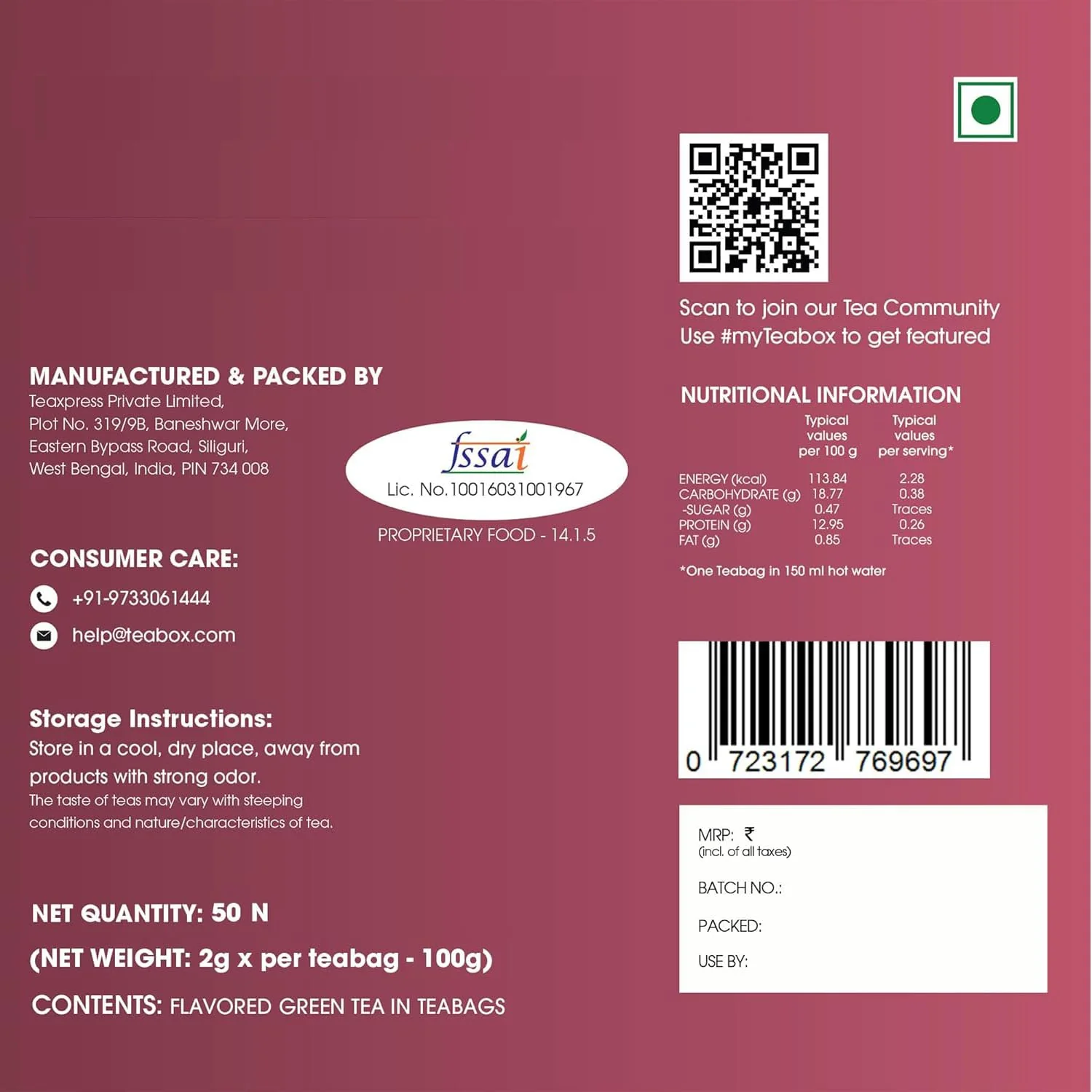 Teabox Hibiscus Cinnamon Clove Green Tea - 50 Pyramid Tea Bags | Natural Hibiscus, Cinnamon & Clove - Antioxidant Rich, Improves Immunity | Low Caffeine, 0% Bitterness - Image 2