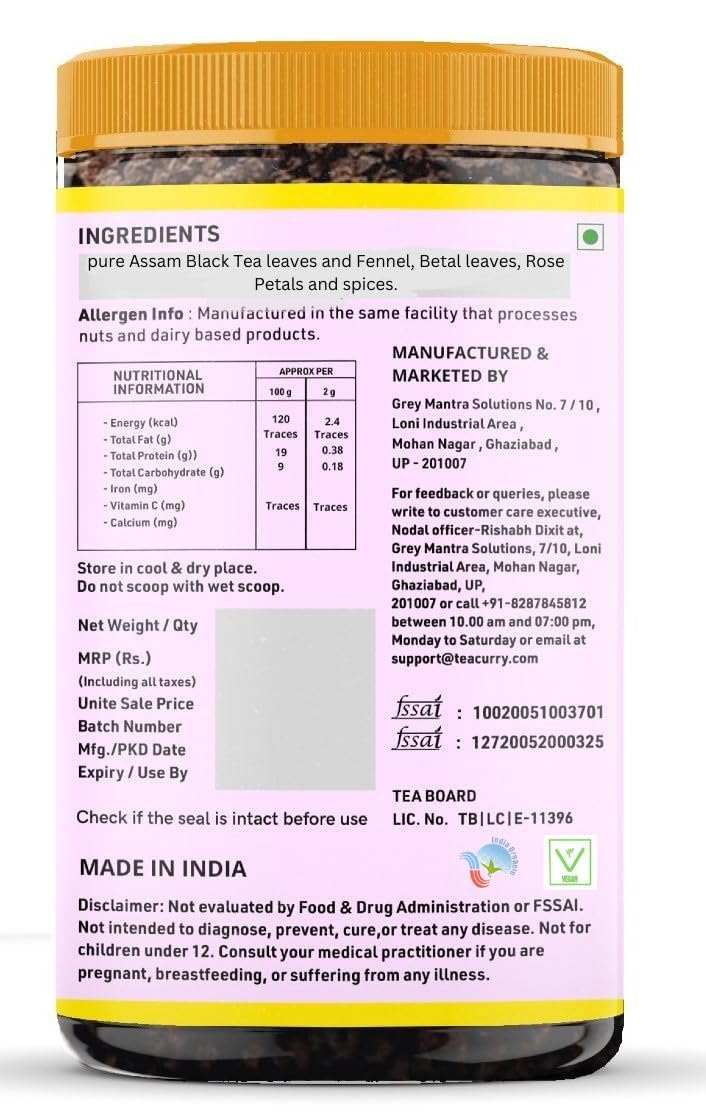Teacurry Original & Premium Kadak Paan Chai - 100gm, 3.5 Ounce, 50 Cups | 100% Natural Flavored Tea With Real Fennel, Rose, Betel Leaves, Cardamom - Low Caffeine - Image 5