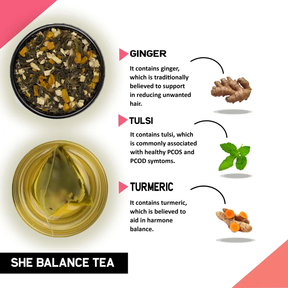 Teacurry Plant Based She Balance Tea - Pack Of 3 X 30 Pyramid Tea Bags | Spearmint Ginger Tea, Relieves In PCOS Symptoms - Infused With Nettle, Lemon, Cinnamon | Gluten Free, Caffeine Free - Image 3