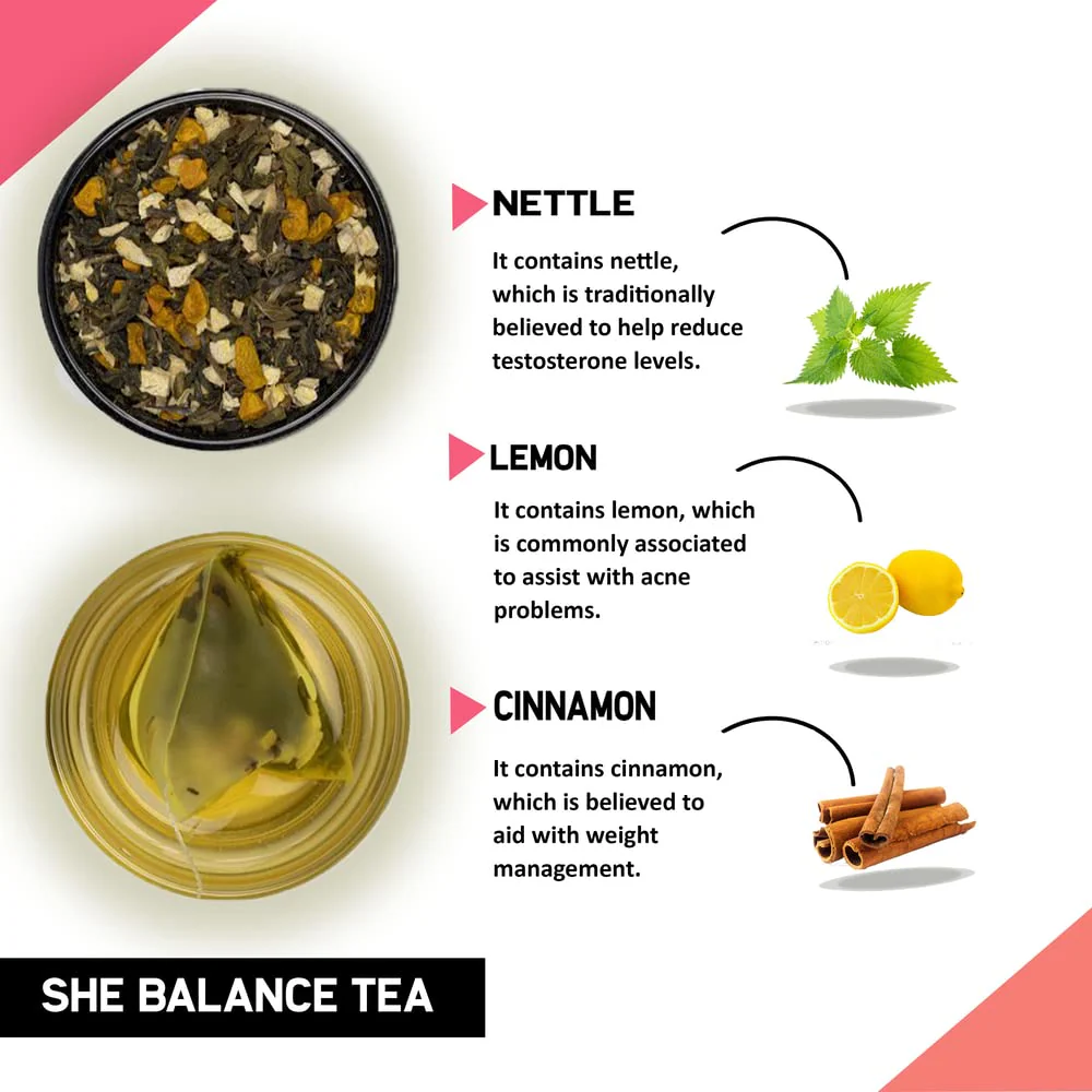 Teacurry Plant Based She Balance Tea - Pack Of 4 X 30 Pyramid Tea Bags | Spearmint Ginger Tea, Relieves In PCOS Symptoms - Infused With Nettle, Lemon, Cinnamon | Gluten Free, Caffeine Free - Image 4