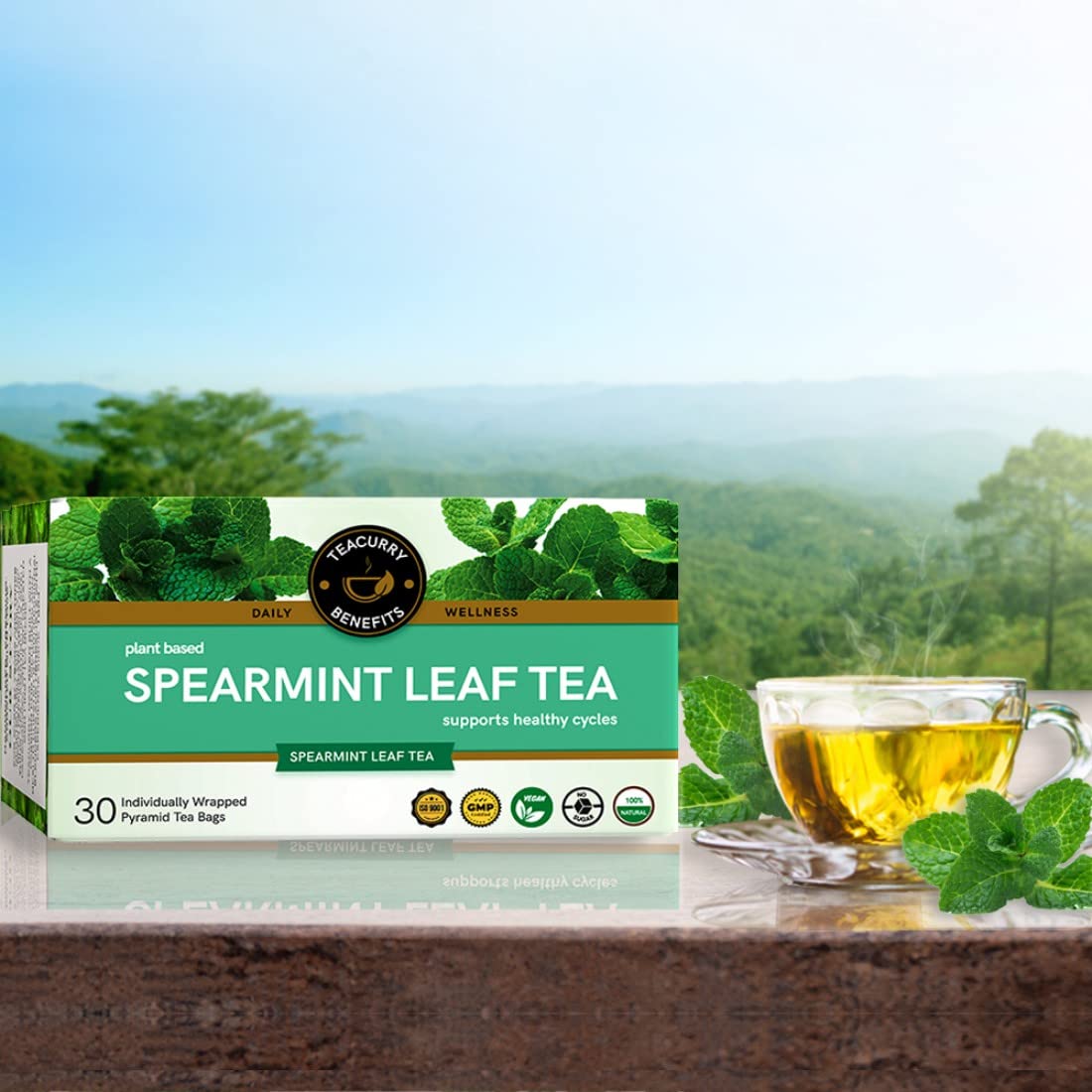 Teacurry Plant Based Spearmint Leaf Tea Bag - Pack Of 4 X 60gm, 2.1 Ounce Each, 120 Pyramid Tea Bags | Helps With Hormonal Imbalance, Facial Hair & PCOS - Caffeine Free, Gluten Free - Image 4