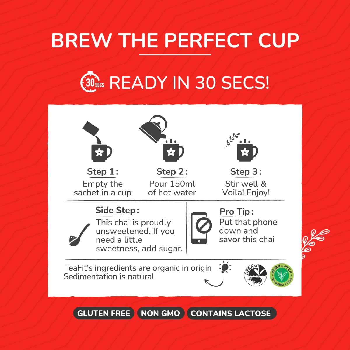 Teafit Unsweetened Instant Spiced Tea Premix - Pack Of 10 Sachets, 140gm, 4.9 Ounce | Premium Milk Tea Premix, Just Add Water - Strong Home Like Masala Chai | Medium Caffeine - Image 5